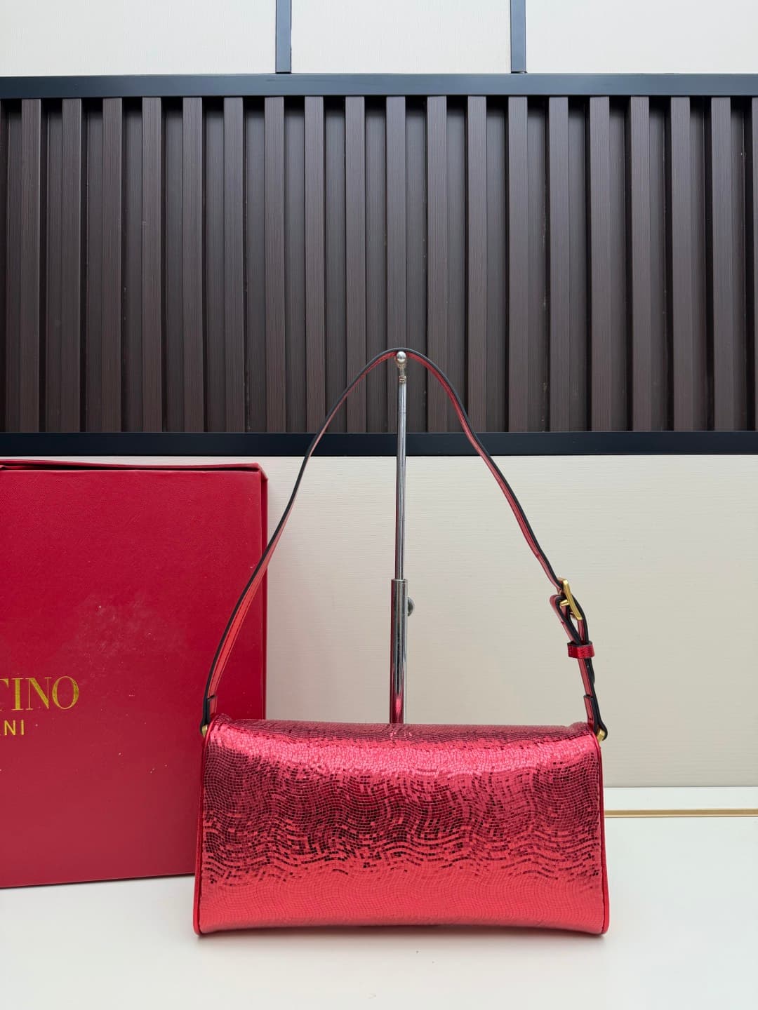 Valentino Garavani Devain Small Nappa Sequins Shoulder Bag Red High