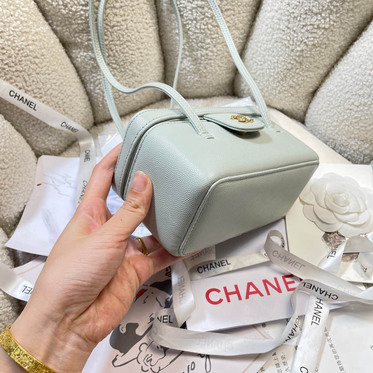 Chanel Long Vanity with Leather Strap Grained Shiny Calfskin & Gold-Tone Metal Light Green AP5067 A