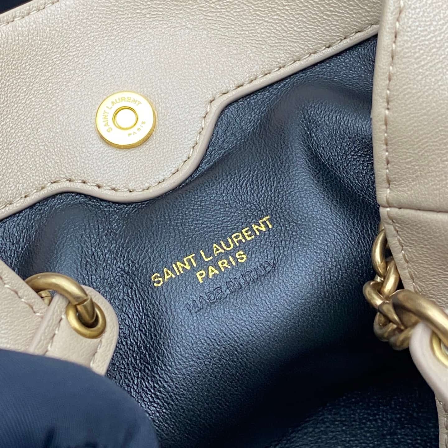 Saint Laurent Jamie Mini Leather Bucket Bag Beige Lambskin 859174 High