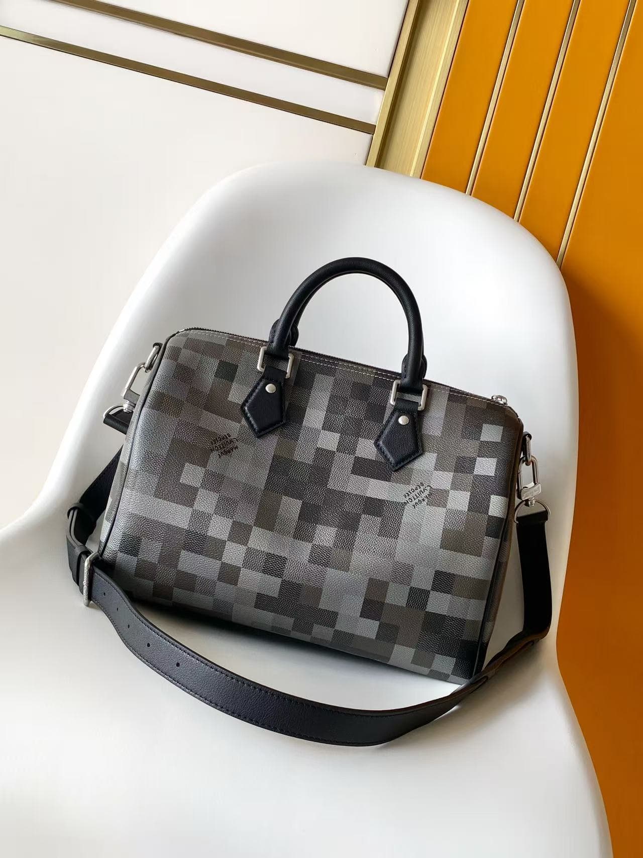 Louis Vuitton Speedy 30 Bandoulière Black Damoflage coated canvas M28977 High