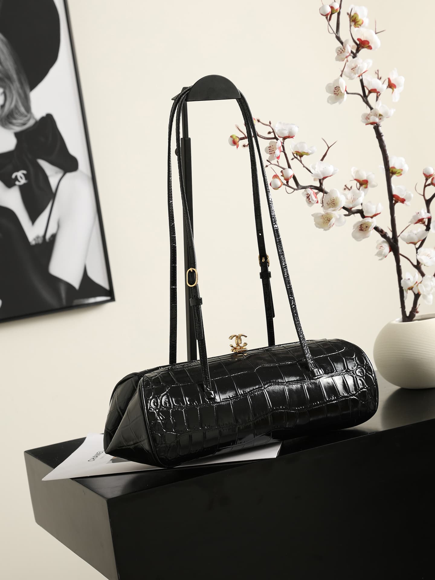Chanel Crocodile-embossed Calfskin Coco Bowling Bag & Gold-Tone Metal 6434 A
