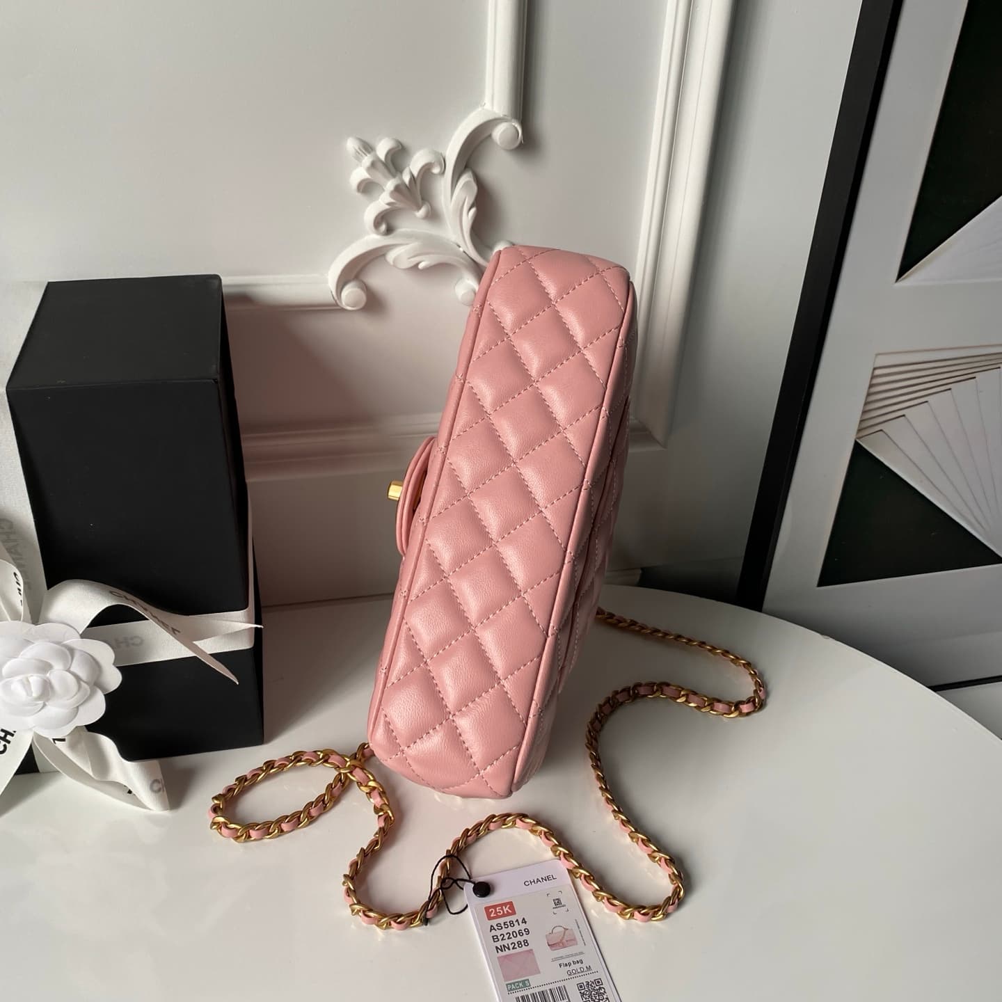 Chanel Small Flap Bag with Top Handle Lambskin& Gold-tone Metal Light Pink AS5814 A