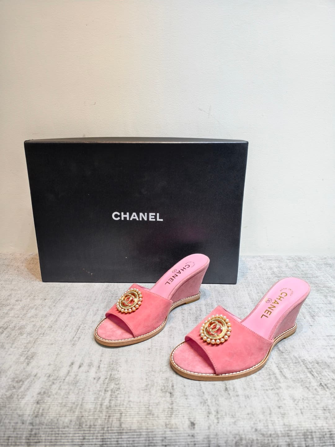 Chanel Suede Wedge Sandal Shoes