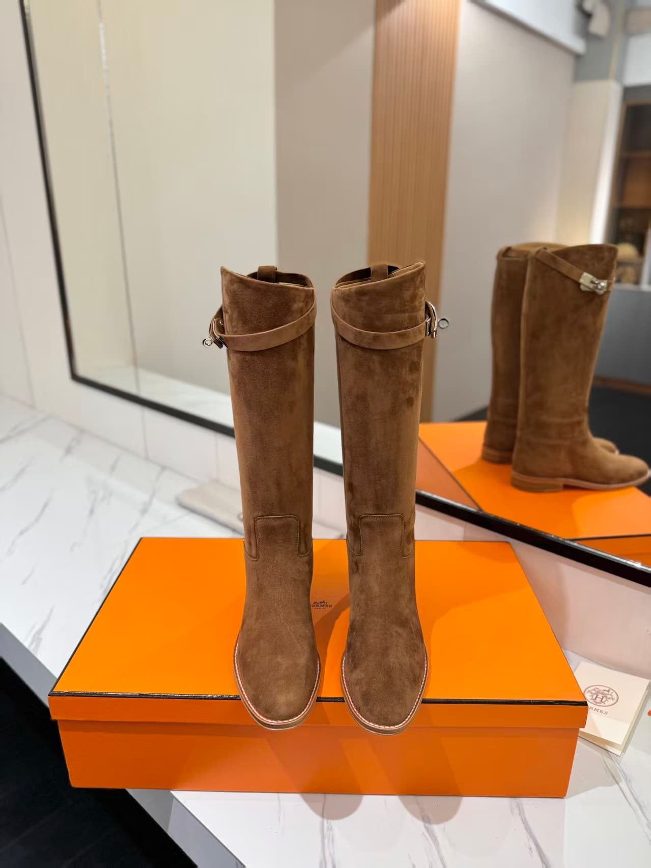 Hermès Jumping Supple Boots in Brown Suede