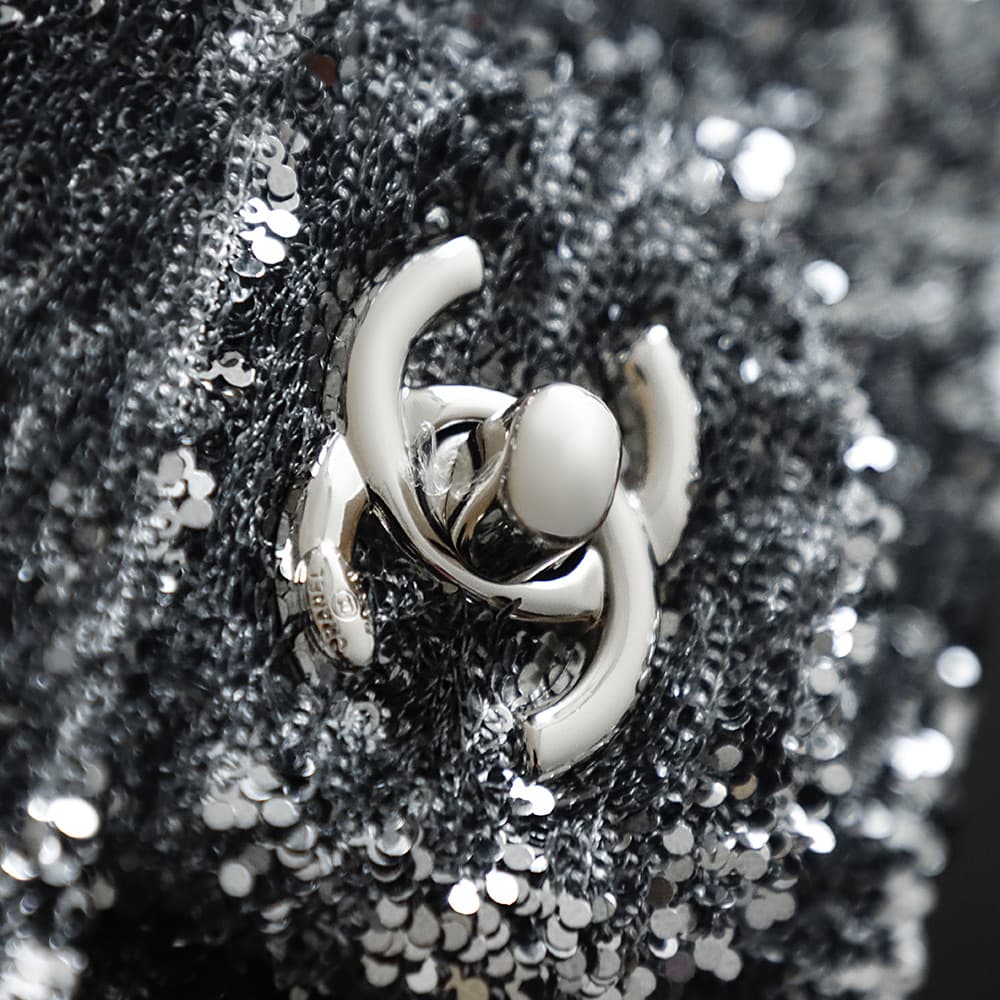Chanel Flap Bag With Silver Sequins A