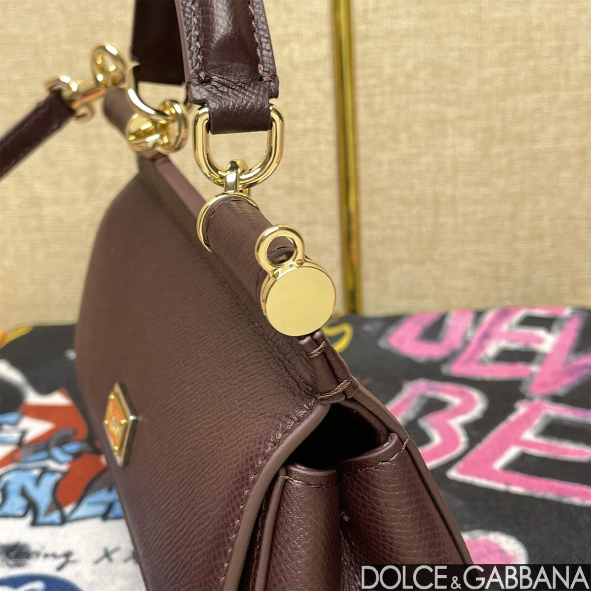 Dolce & Gabbana Miss Sicily top handle bag calfskin leather Chocolate high