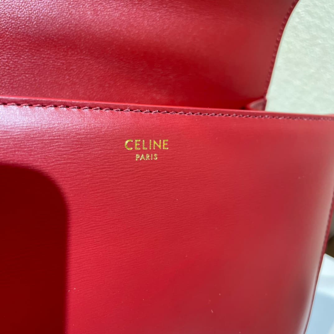 Celine Triomphe Saddle Bag in Red Shiny Calfskin High