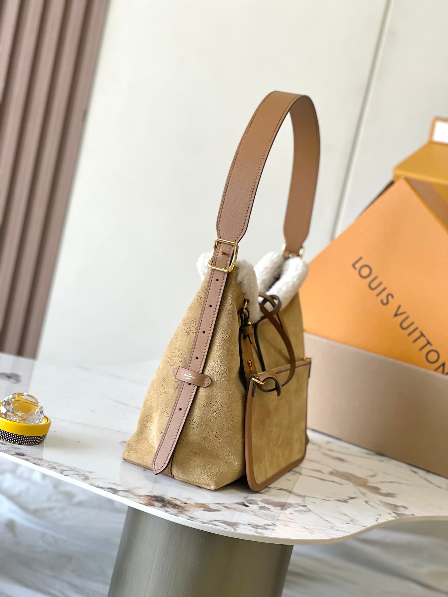 Louis Vuitton CarryAll PM Suede leather Beige M11843 Top
