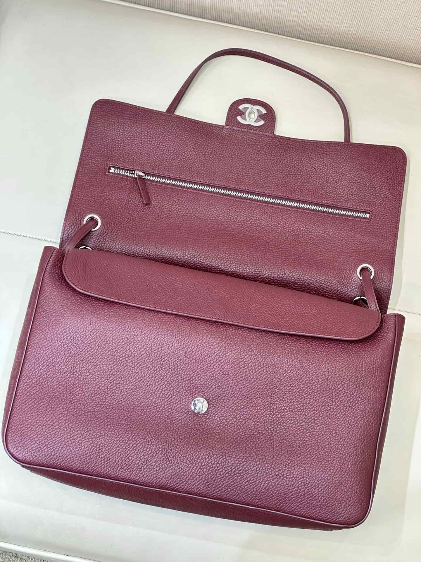Chanel Maxi Flapbag Grained Calfskin & Silver Metal Claret AS6233 TOP