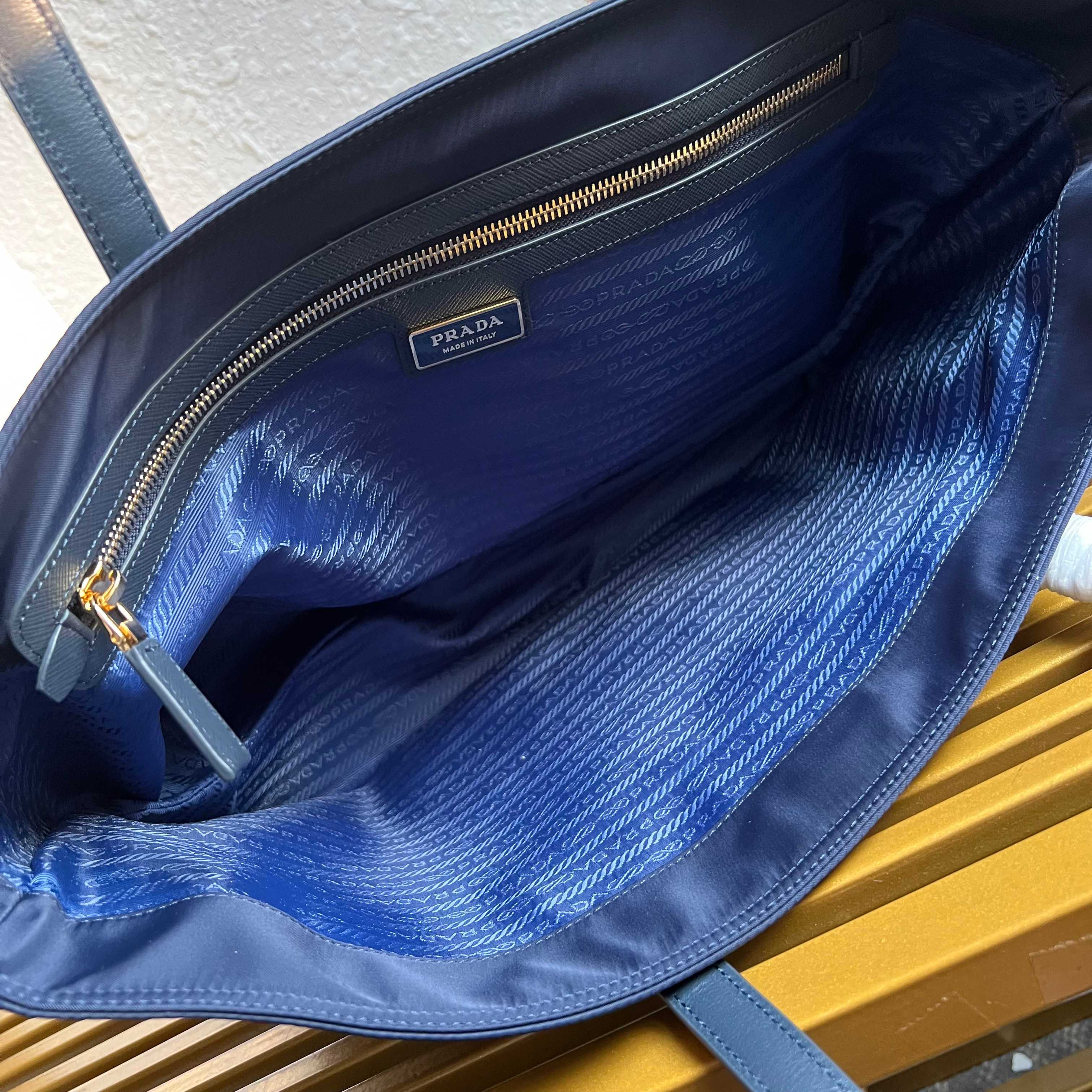 Prada Re-Edition 1978 medium Re-Nylon and Saffiano leather tote bag 1BG555 Baltic Blue High