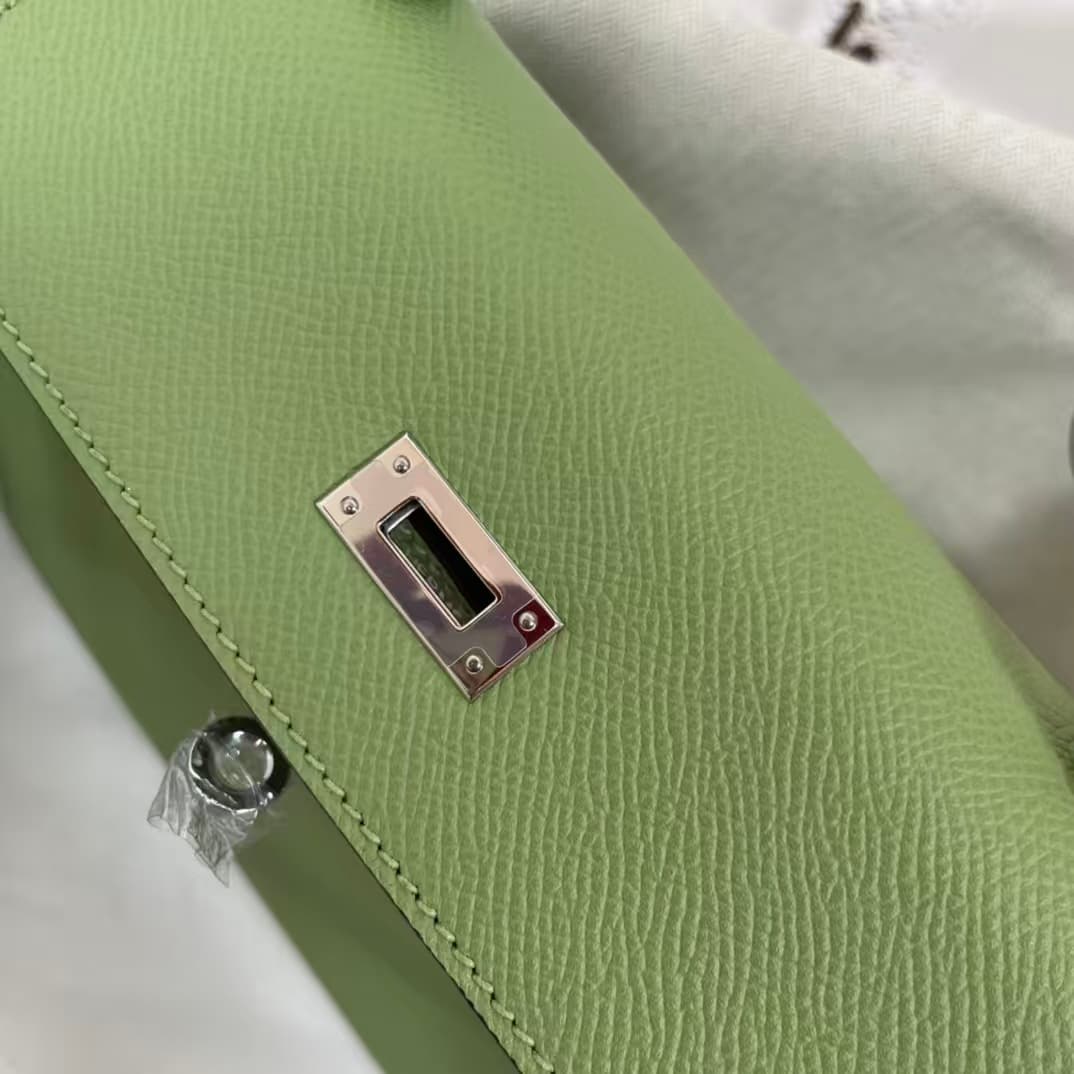 Hermes Kelly 25/28cm Sellier Bag Epsom Leather Silver/Gold Metal In Vert Criquet WAX High
