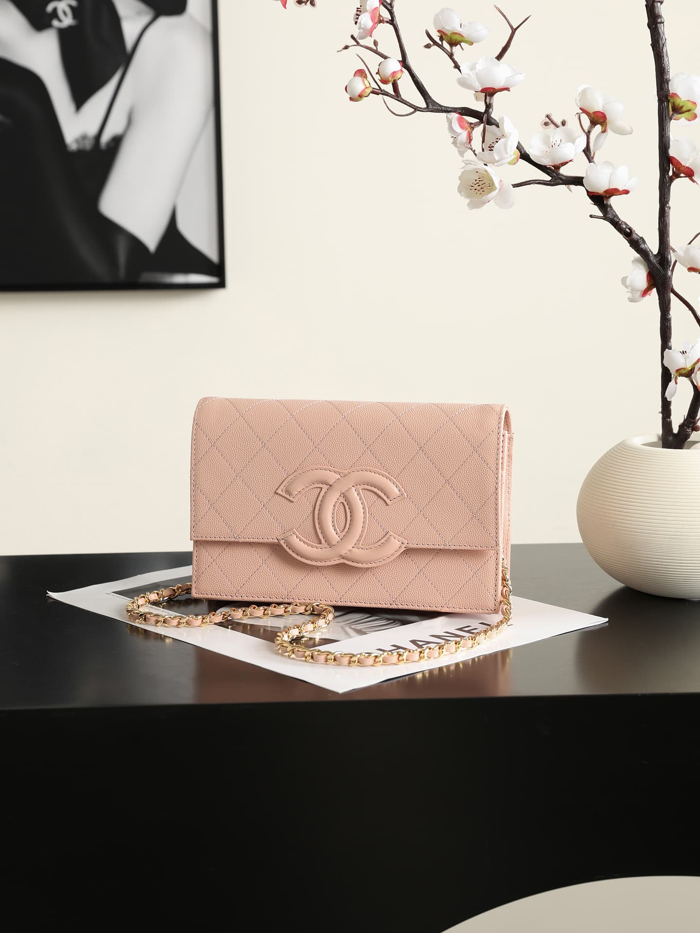 Chanel Wallet on Chain Shiny Grained Calfskin Lambskin & Gold-Tone Metal Pink AP5455 A