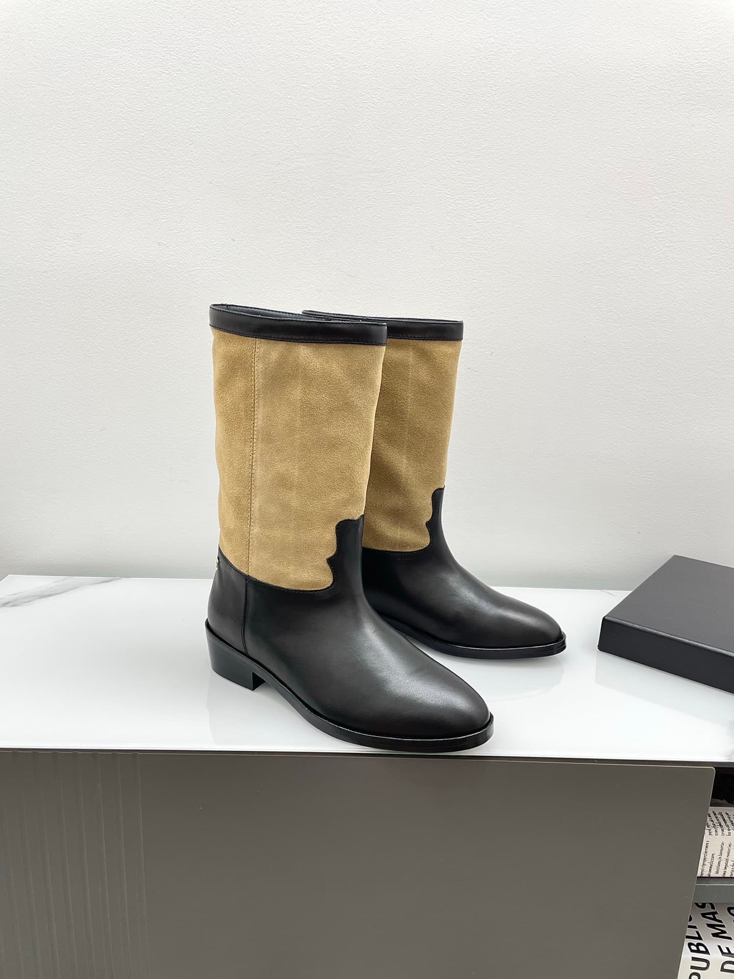 Chanal Calfskin Suede CC Knee Boots Women