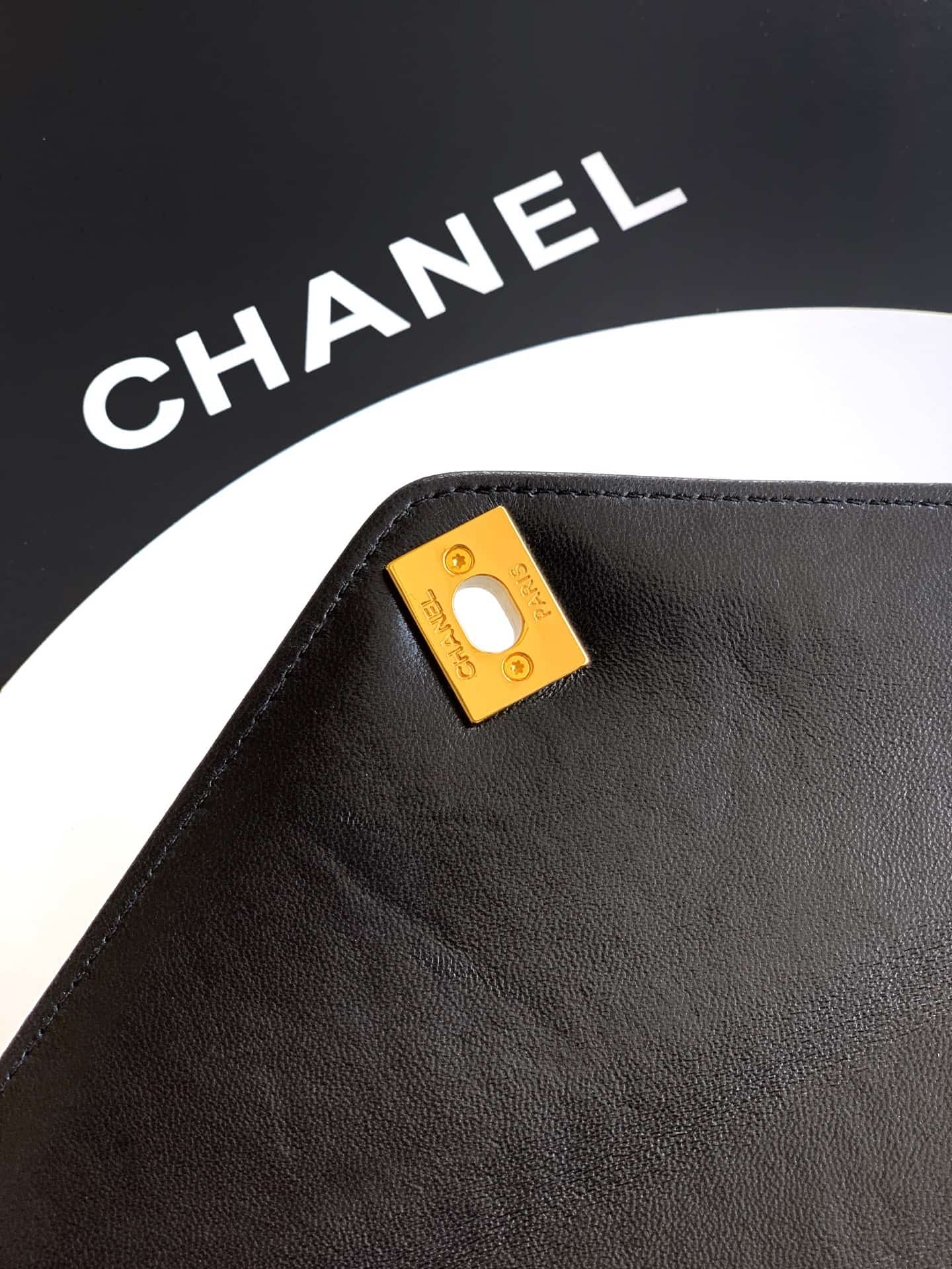 Chanel Flap Bag with Top Handle Chevron Lambskin& Gold-Tone Metal Black AS6044 A