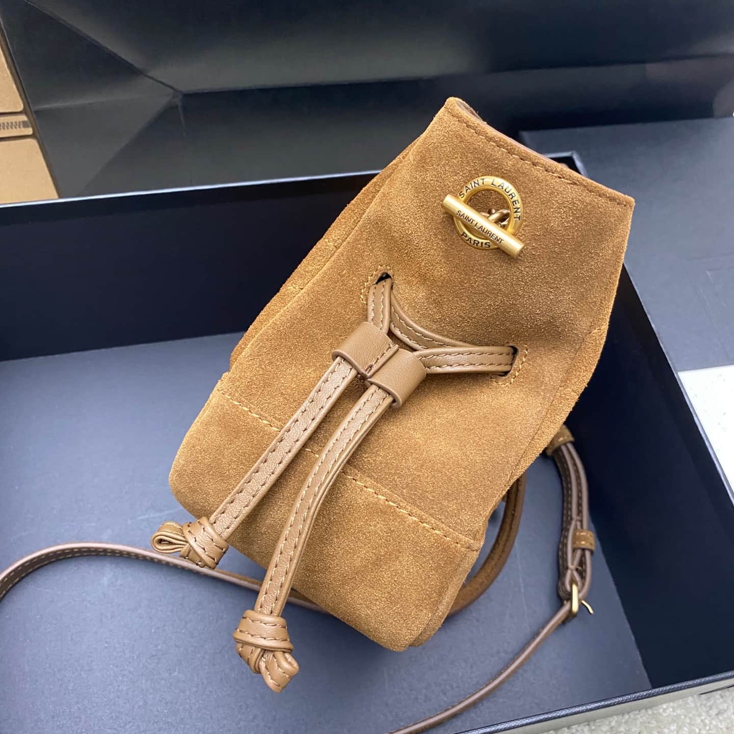 Saint Laurent Jamie Mini Suede Bucket Bag Brown 859174 High