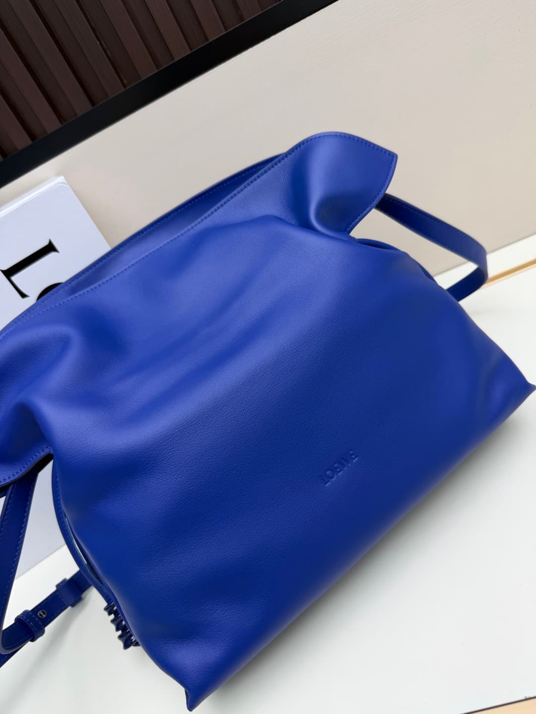 Loewe Medium Flamenco Ruched Clutch Bag in Blue Leather High