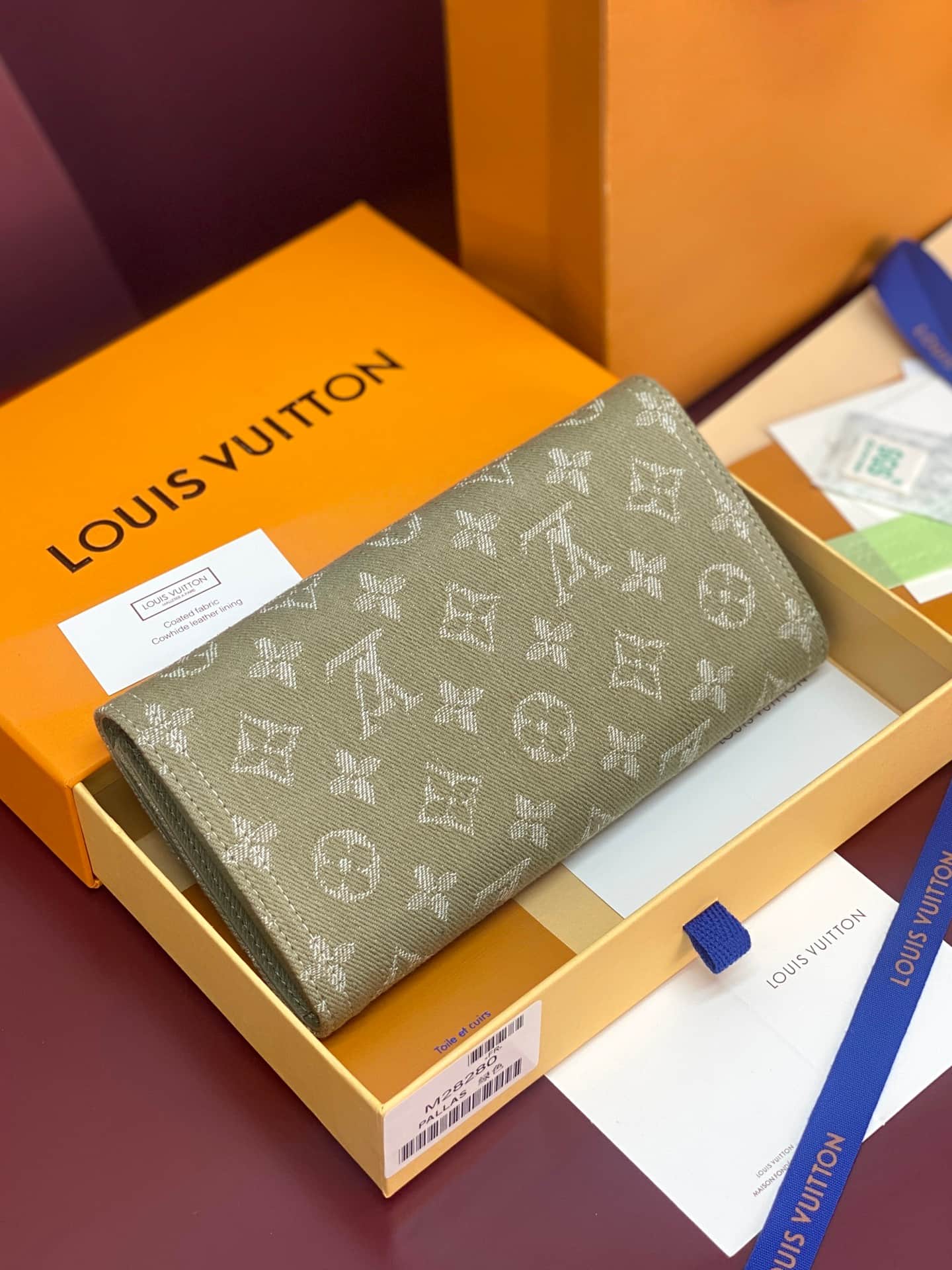 Louis Vuitton Sarah Wallet Khaki Denim M28280 High