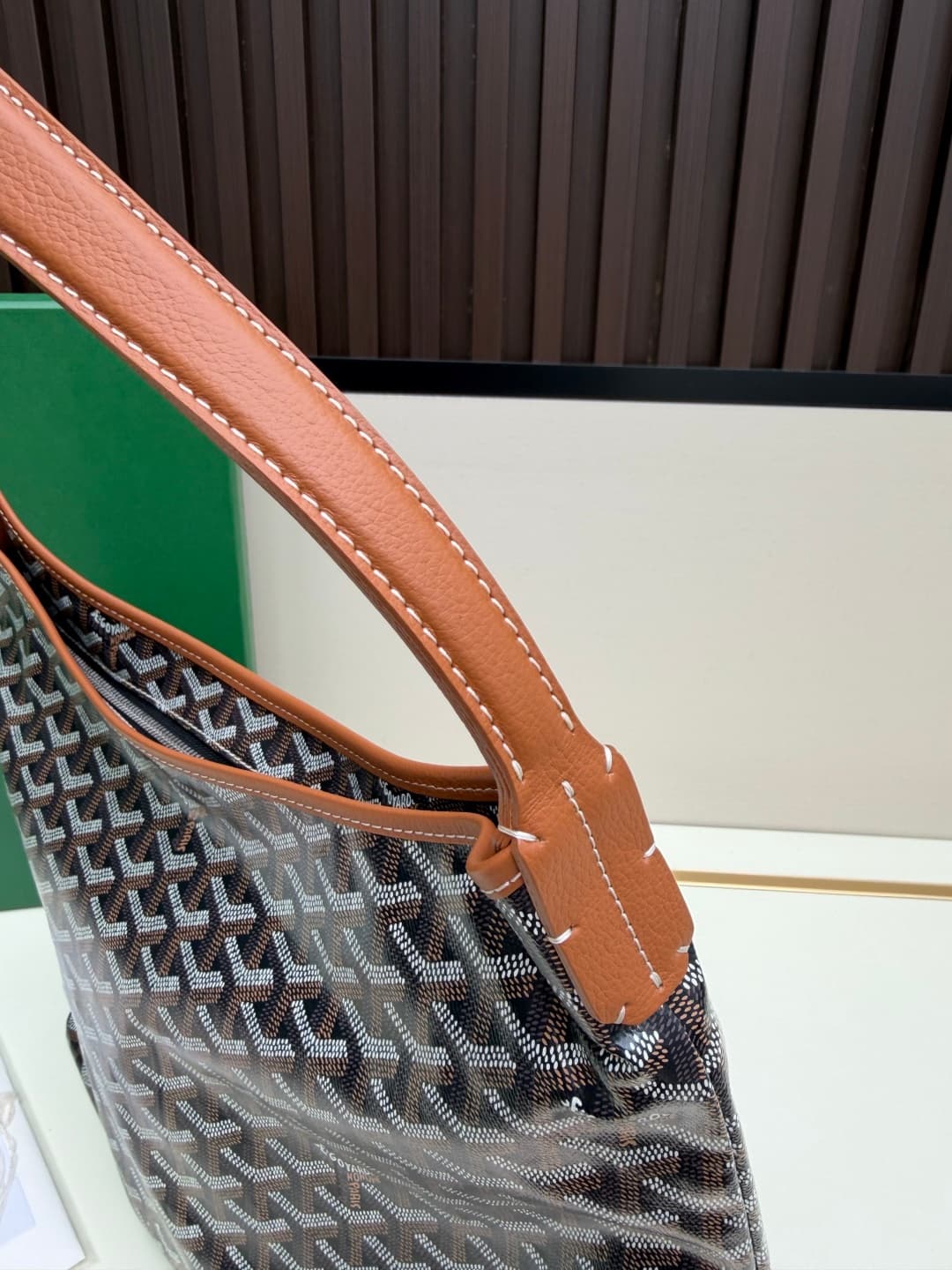 Goyard Bohème Brown Hobo Bag Chevron Canvas and White Painted Mascot High