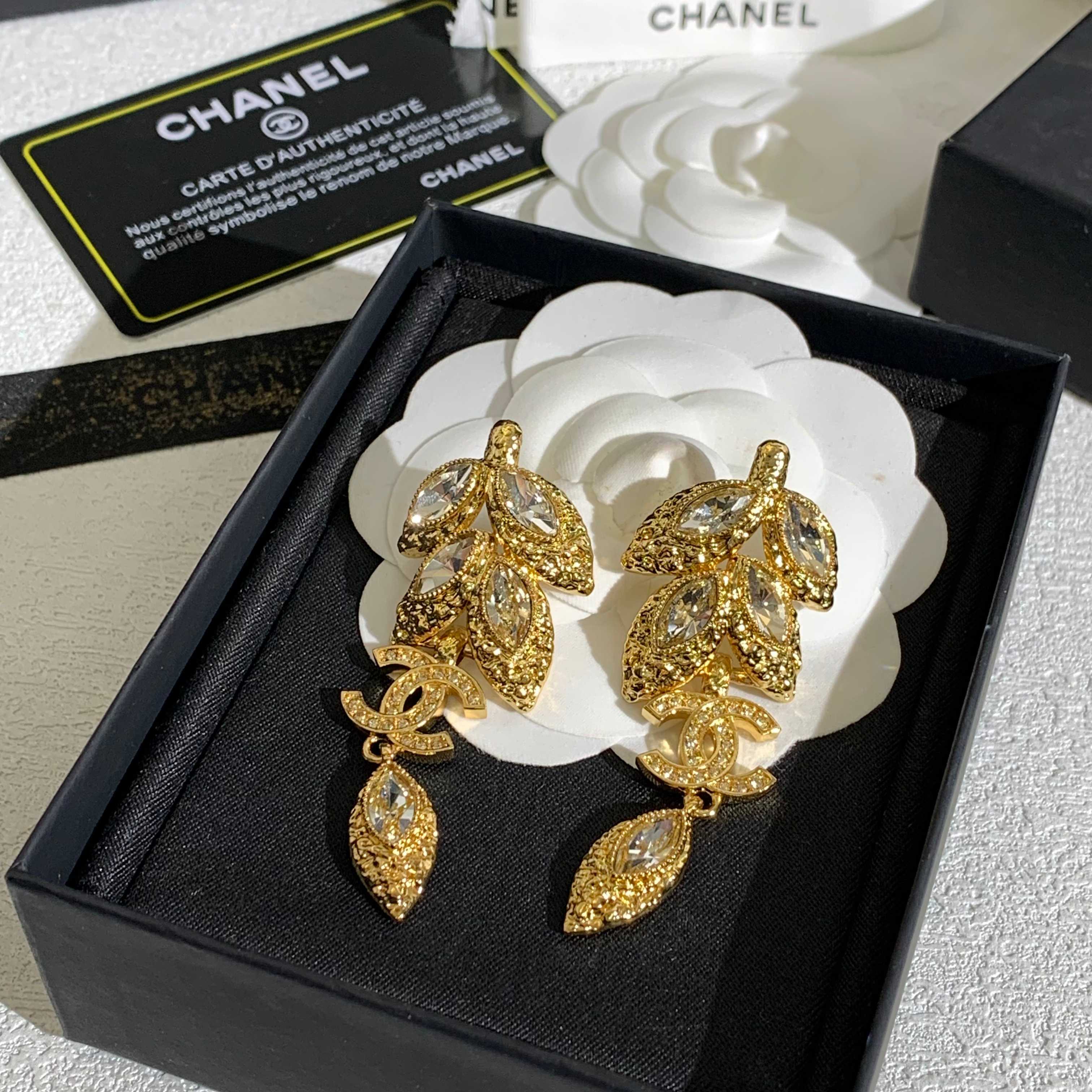 Chanel Golden Wheat Leaf Earrings High