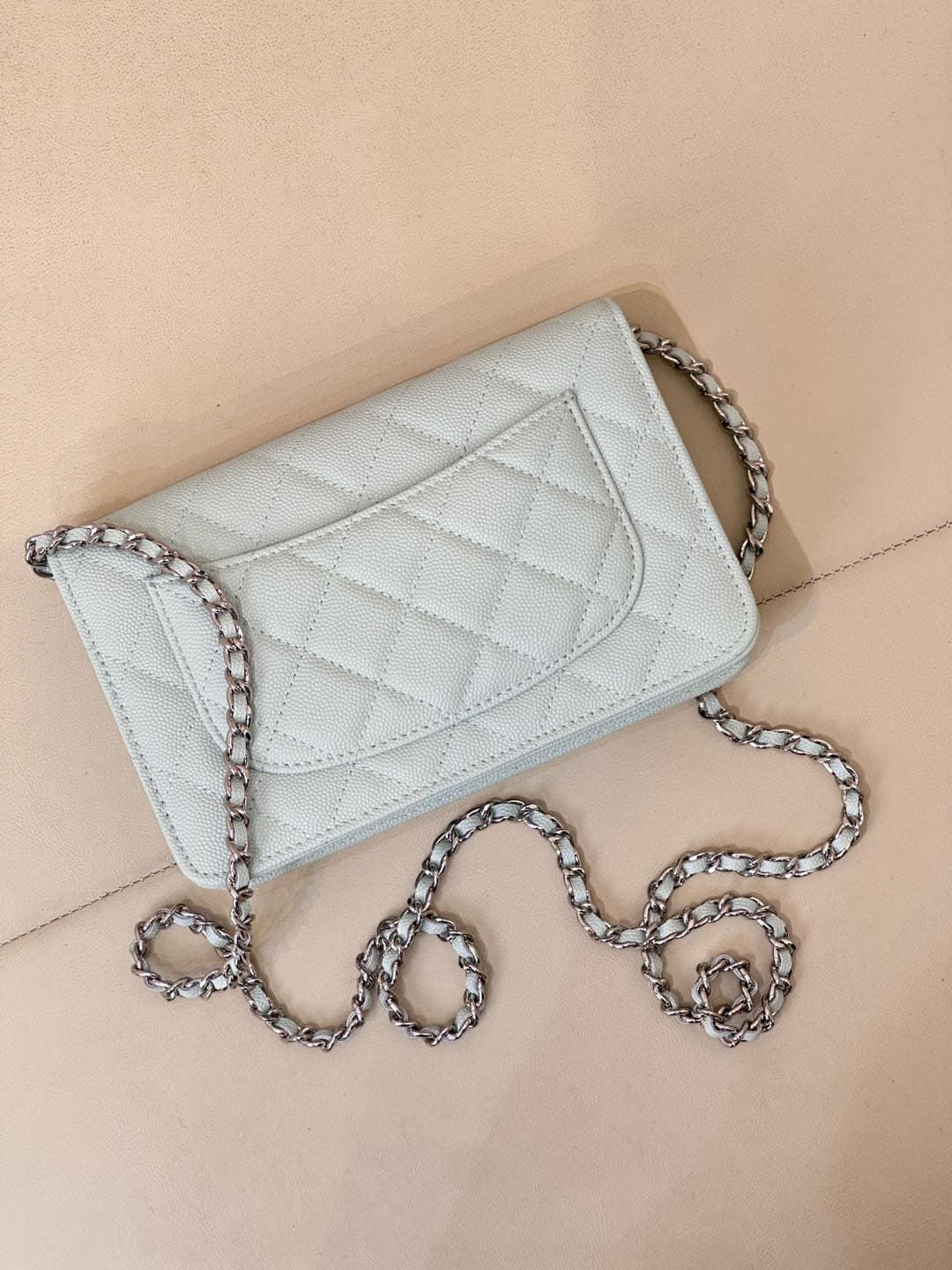 Chanel Wallet on Chain Grained Calfskin& Sliver-tone Metal AP0250 Light Blue TOP