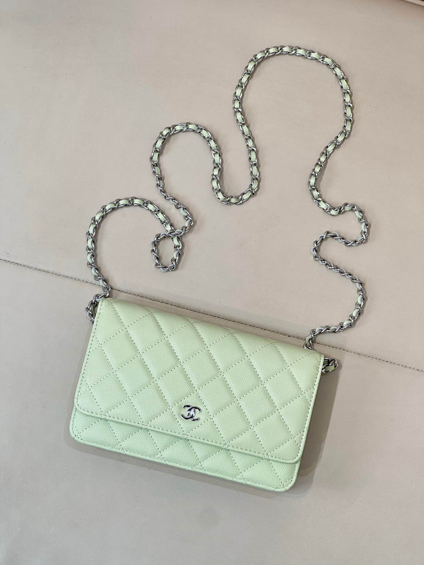 Chanel Wallet on Chain Grained Calfskin& Silver-tone Metal AP0250 Light Green TOP