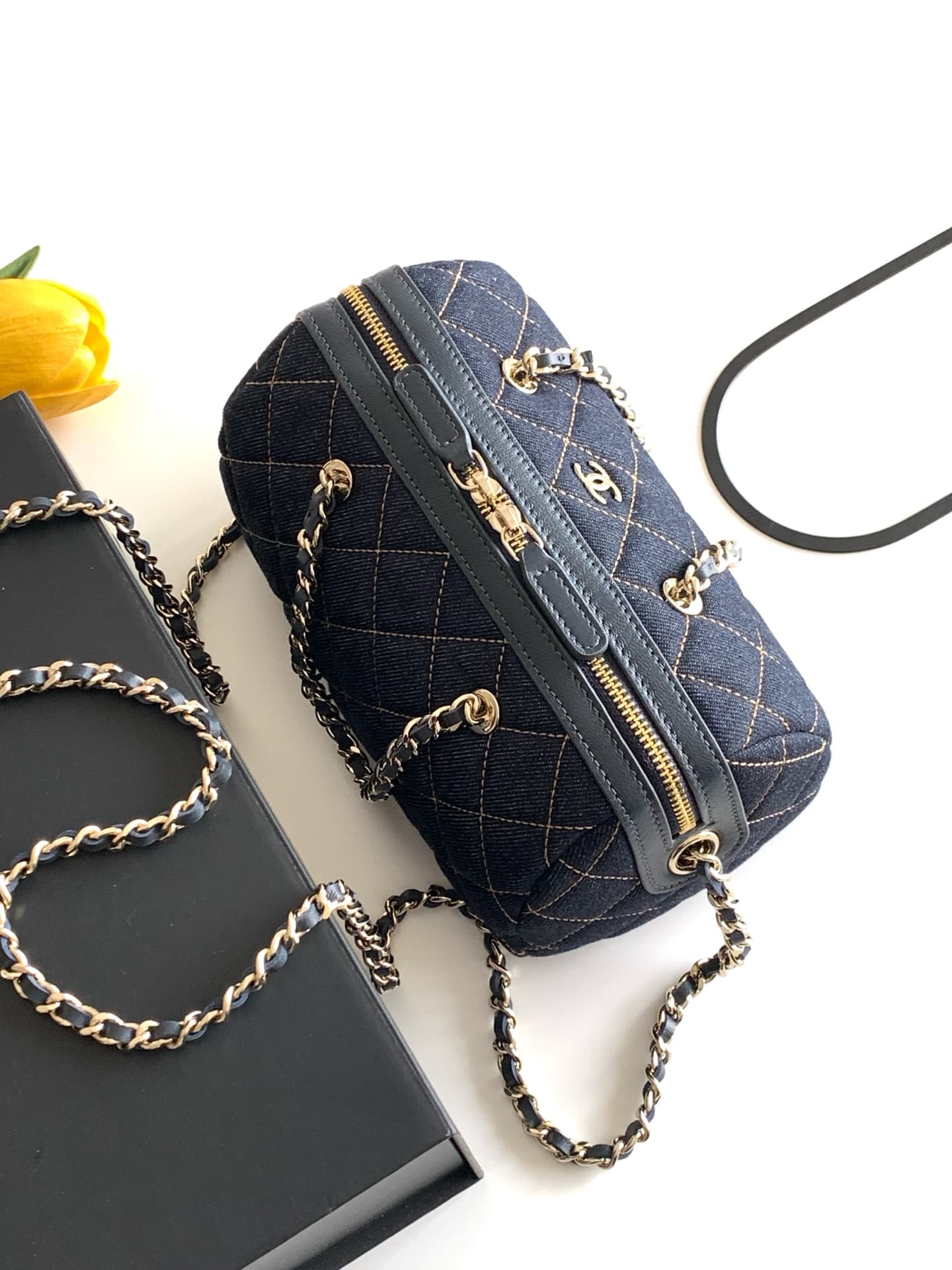 Chanel Clutch with Chain Dark Blue Denim & Gold-Tone Metal AP4986 A