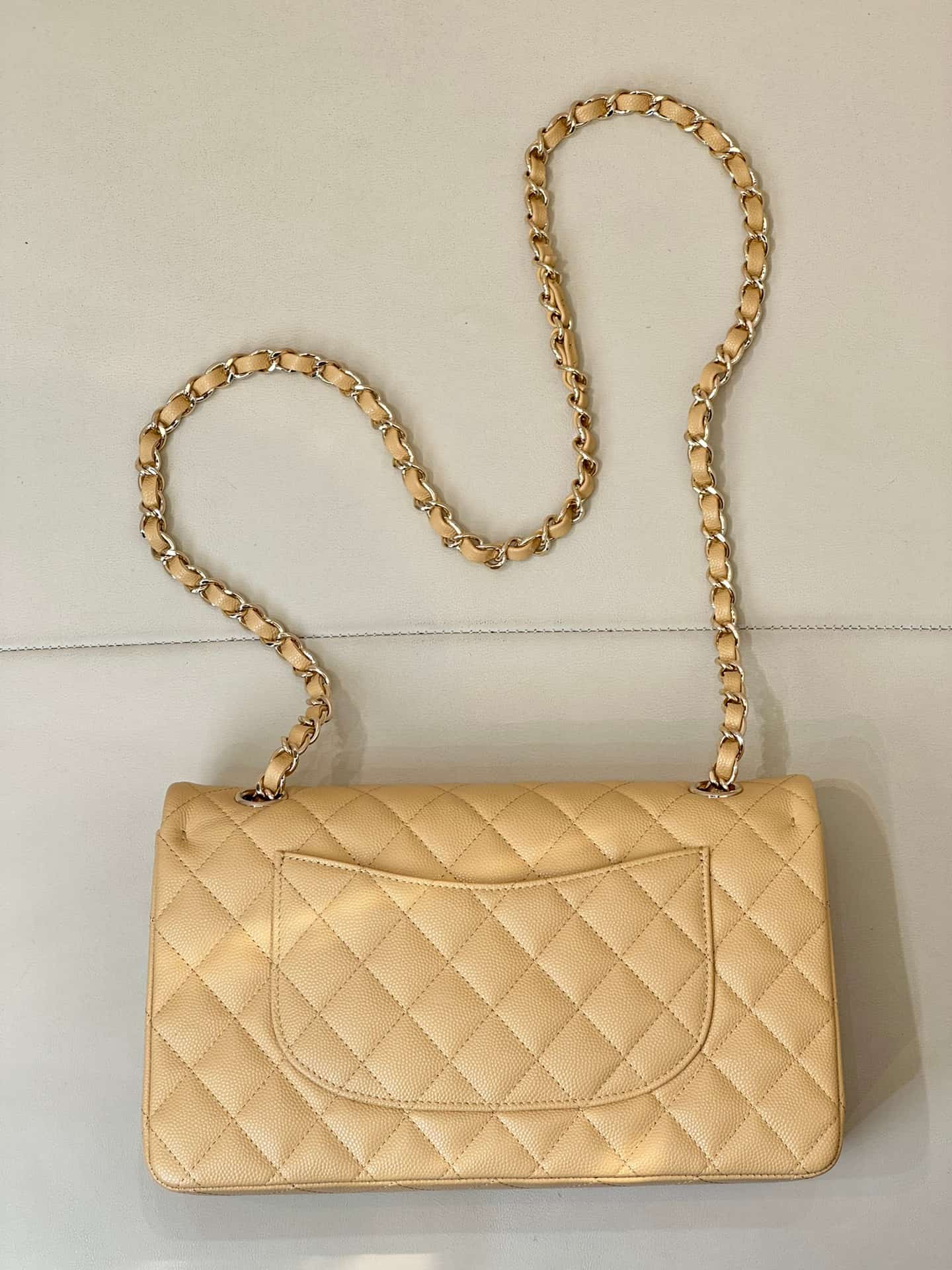 Chanel Medium CLASSIC HANDBAG Grained  Calfskin & Gold-Tone Metal Yellow TOP
