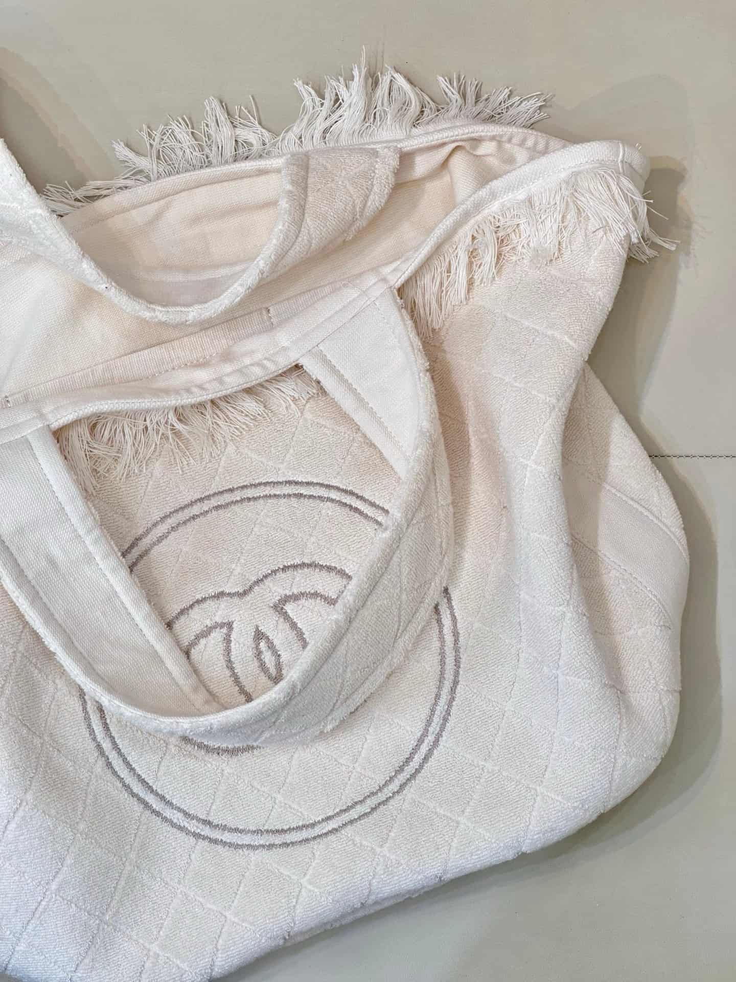 Chanel Beach Hobo Handbag Quilted White Terry Cloth TOP