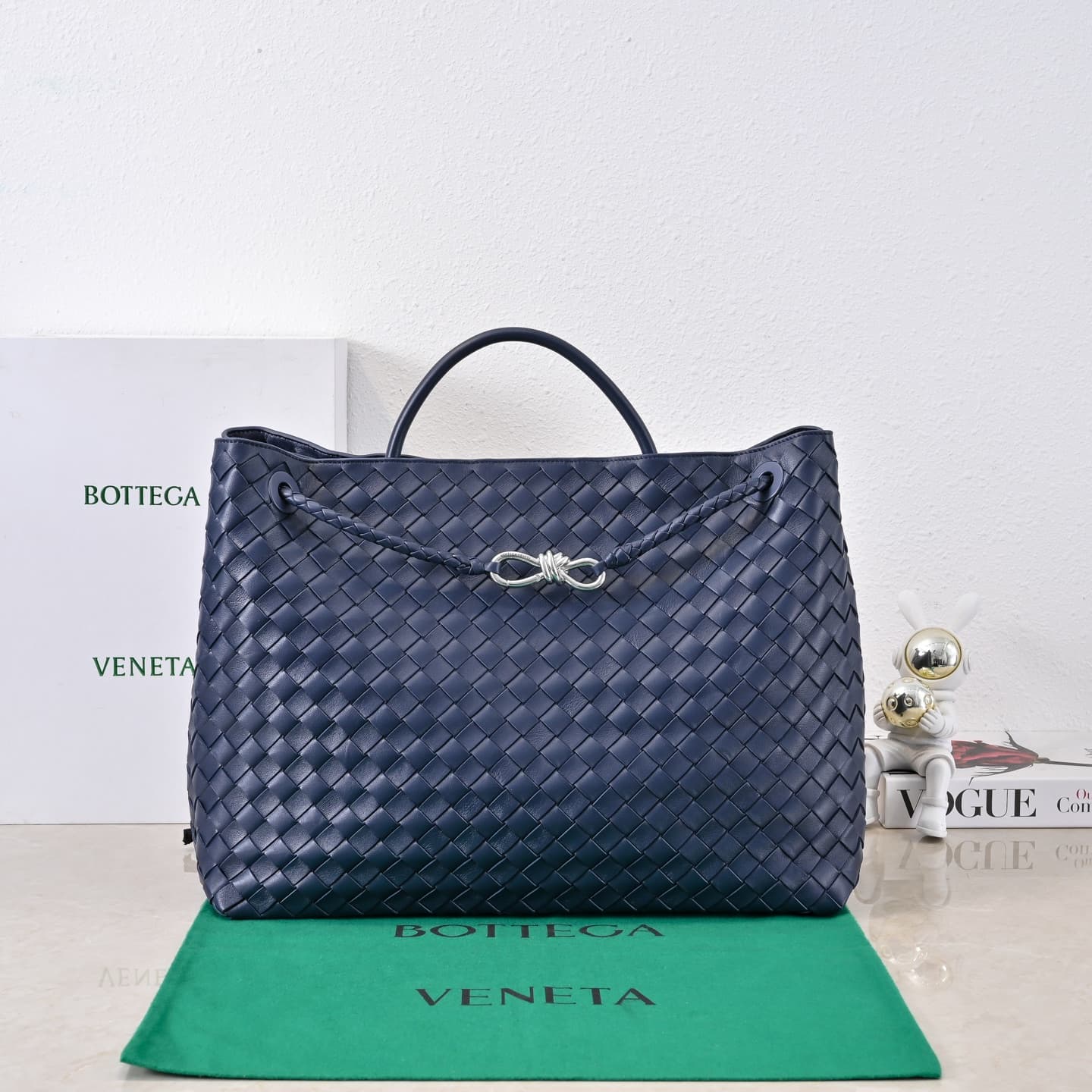 BV Andiamo Large Top handle bag Dark Blue Silver Metal High