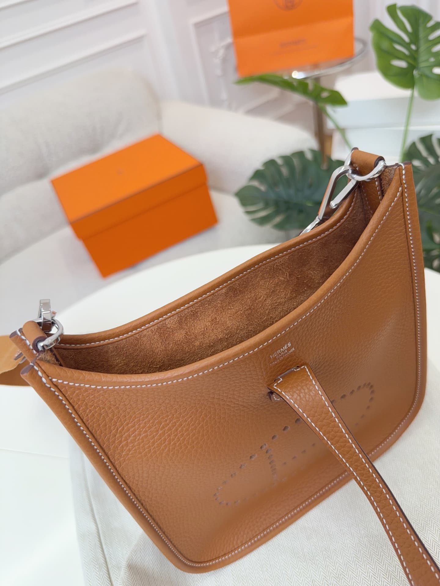 Hermes Evelyne Mini 23 Bag Calfskin In Gold WAX High