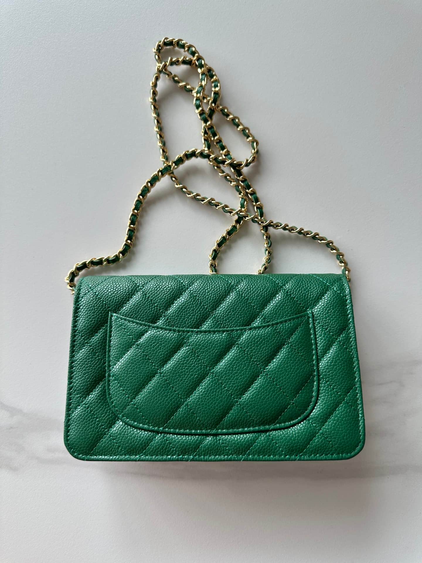 Chanel Classic Wallet on Chain Grained Shiny Calfskin & Gold-Tone Metal AP4241 Green High