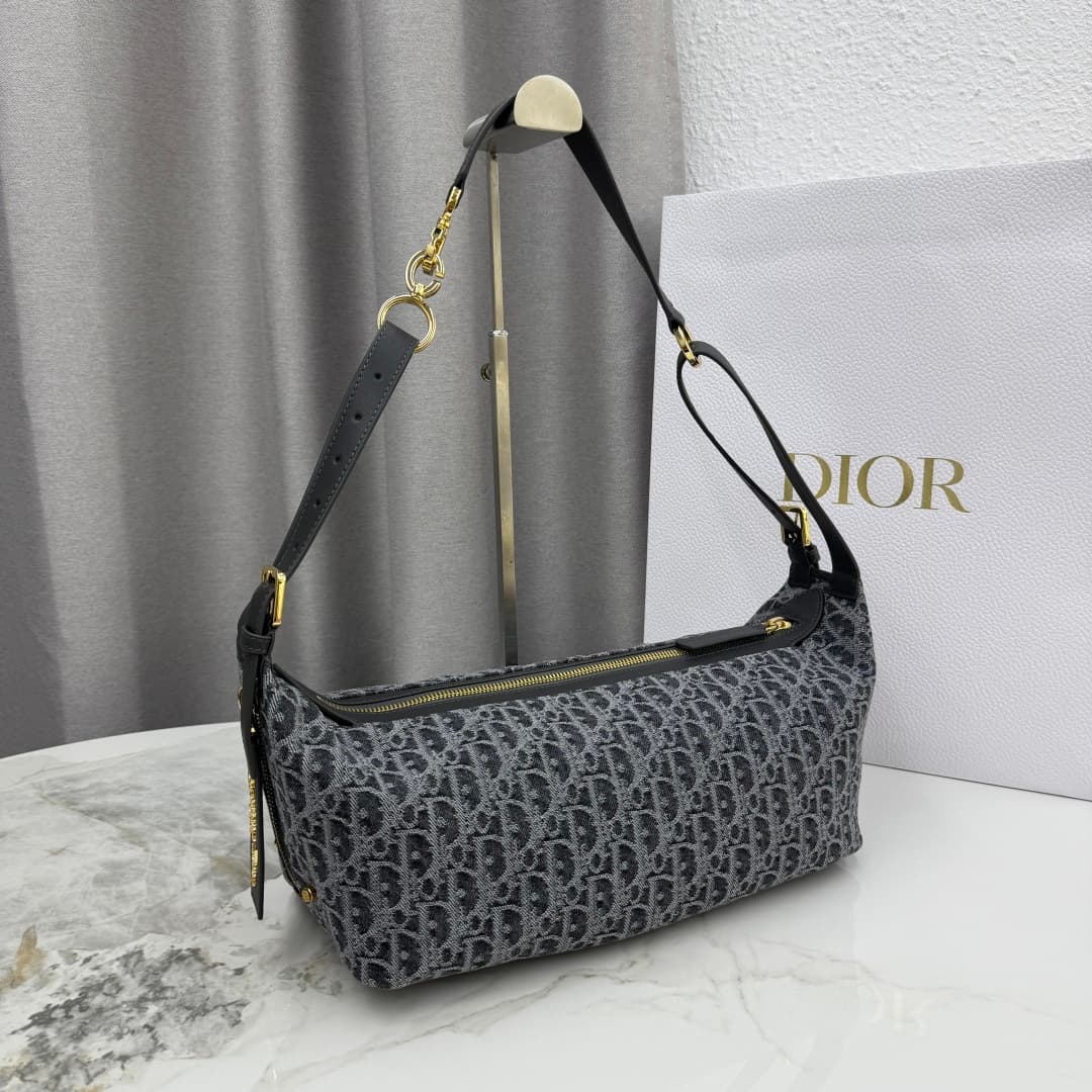Medium D-Journey Bag Grey Dior Oblique Jacquard High