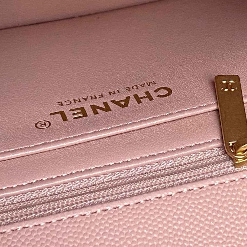 Chanel Mini Flap Bag with Top Handle Grained Shiny Calfskin &  Gold-Tone Metal Pink AS5702 A