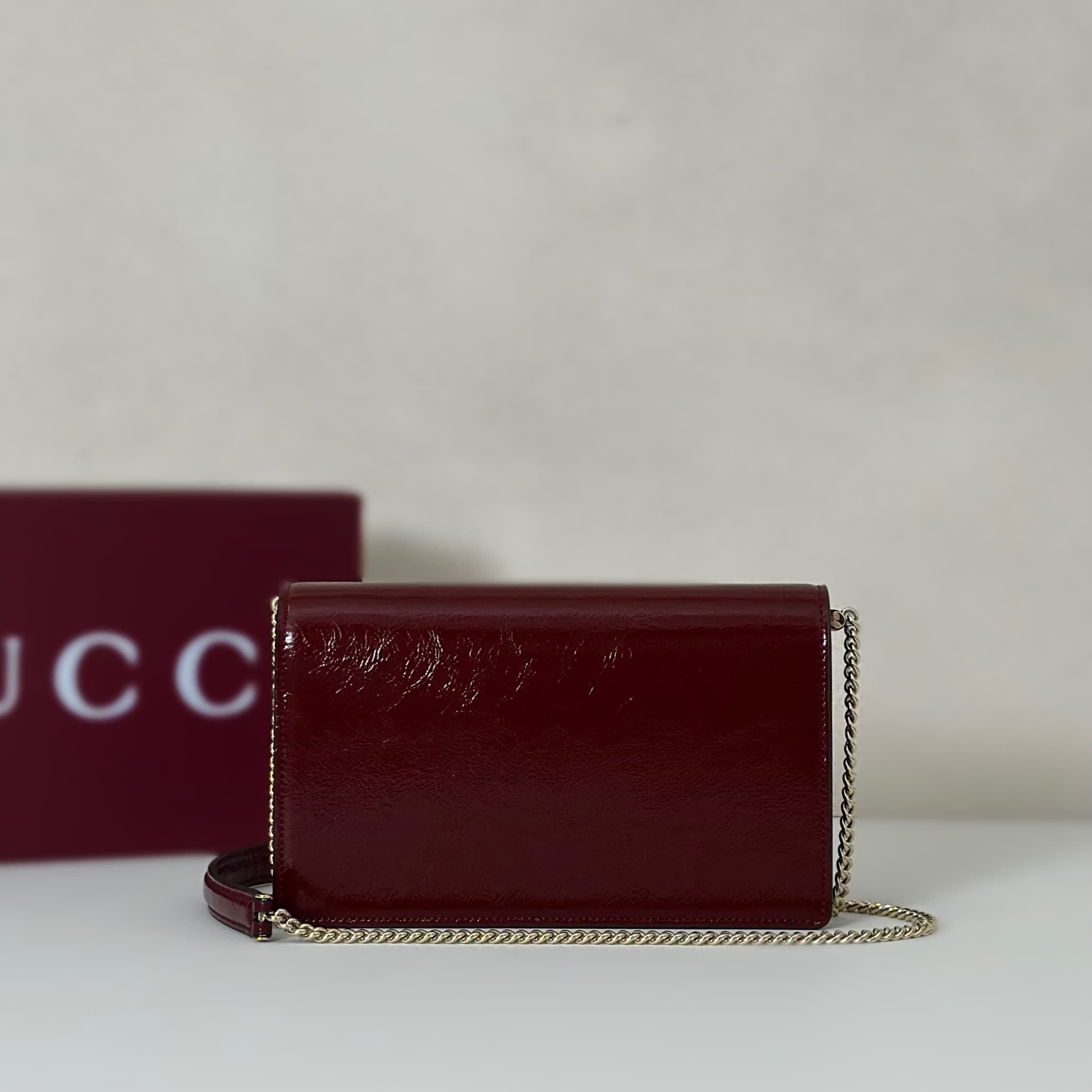 DIONYSUS WALLET ON CHAIN 837374 Red leather High
