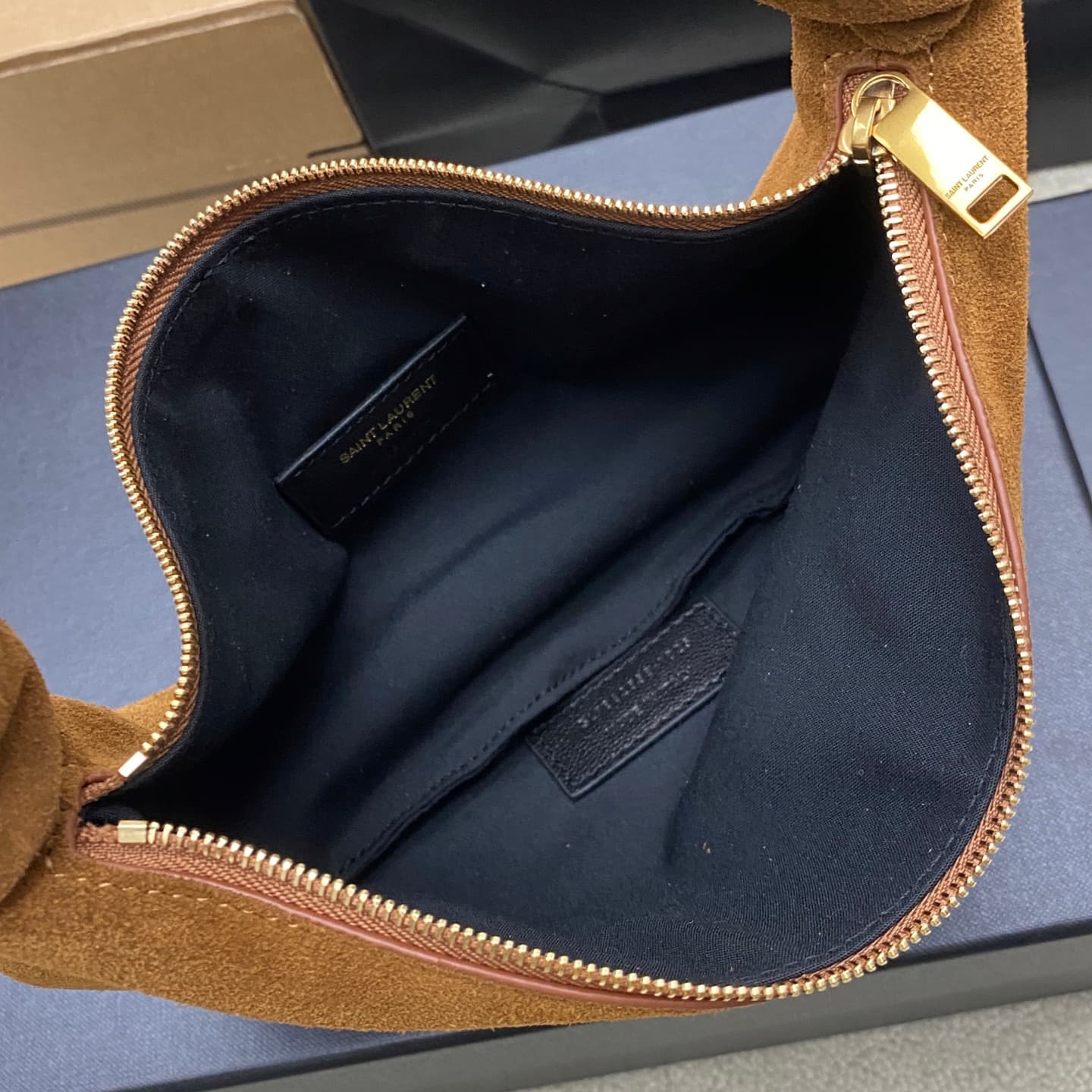 Saint Laurent AMALIA mini hobo in suede CARAMEL COGNAC 862558 High
