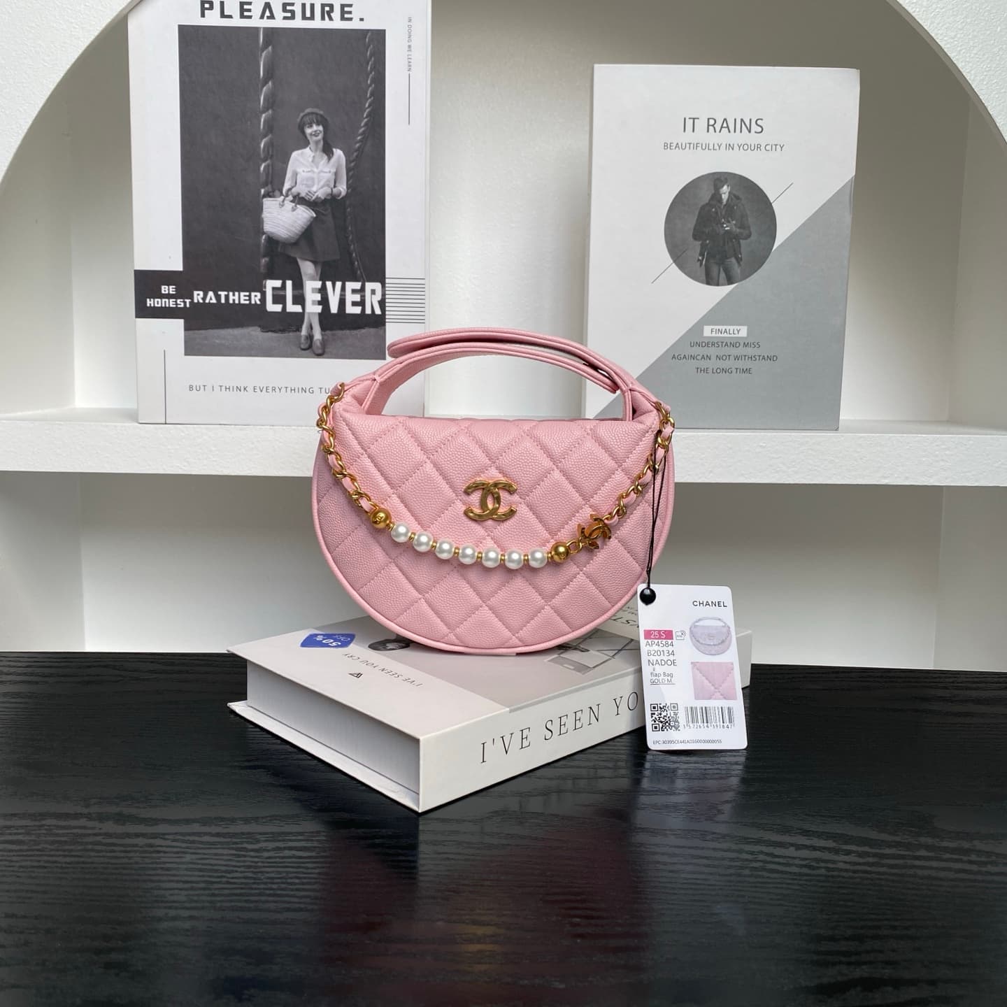 Chanel mini round hobo pouch bag AP4584 Grained Calfskin & gold-tone metal pink high