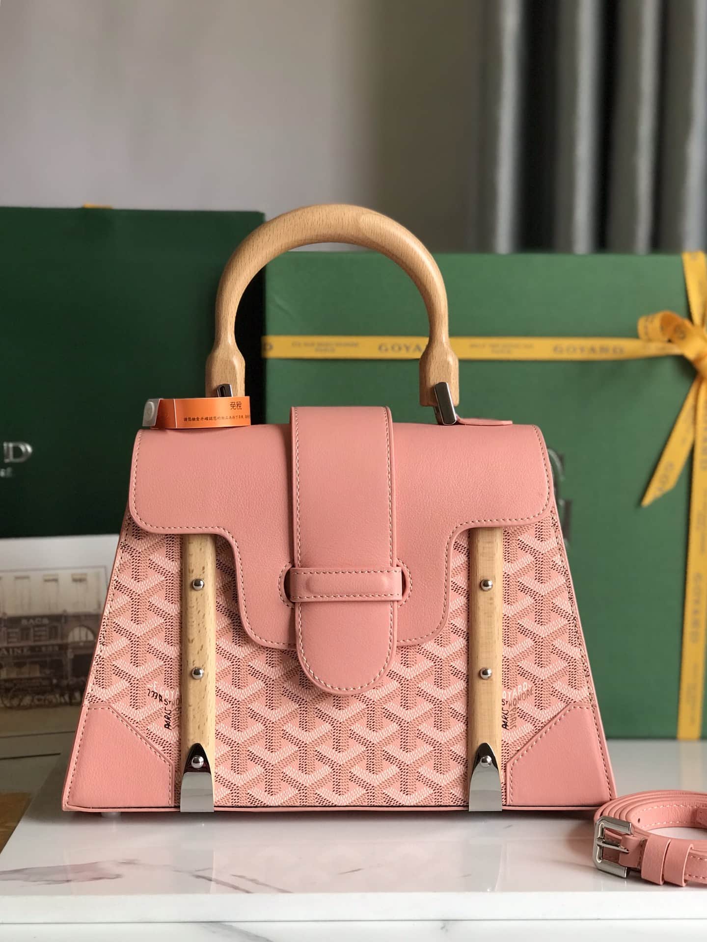 Saïgon PM Bag Goyardine Canvas & Clamecy Cowhide Pink High