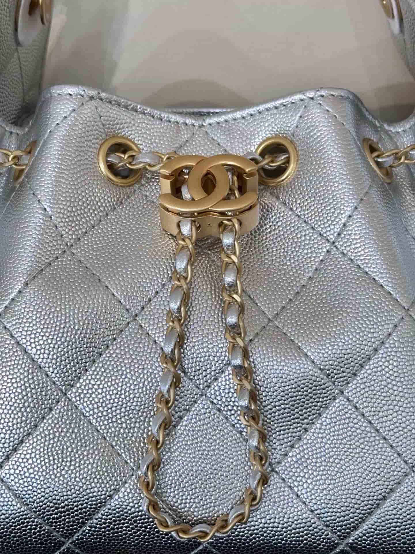 CHANEL 25 Mini Handbag AS5631 Grained Calfskin & Gold-tone Metal Silver TOP