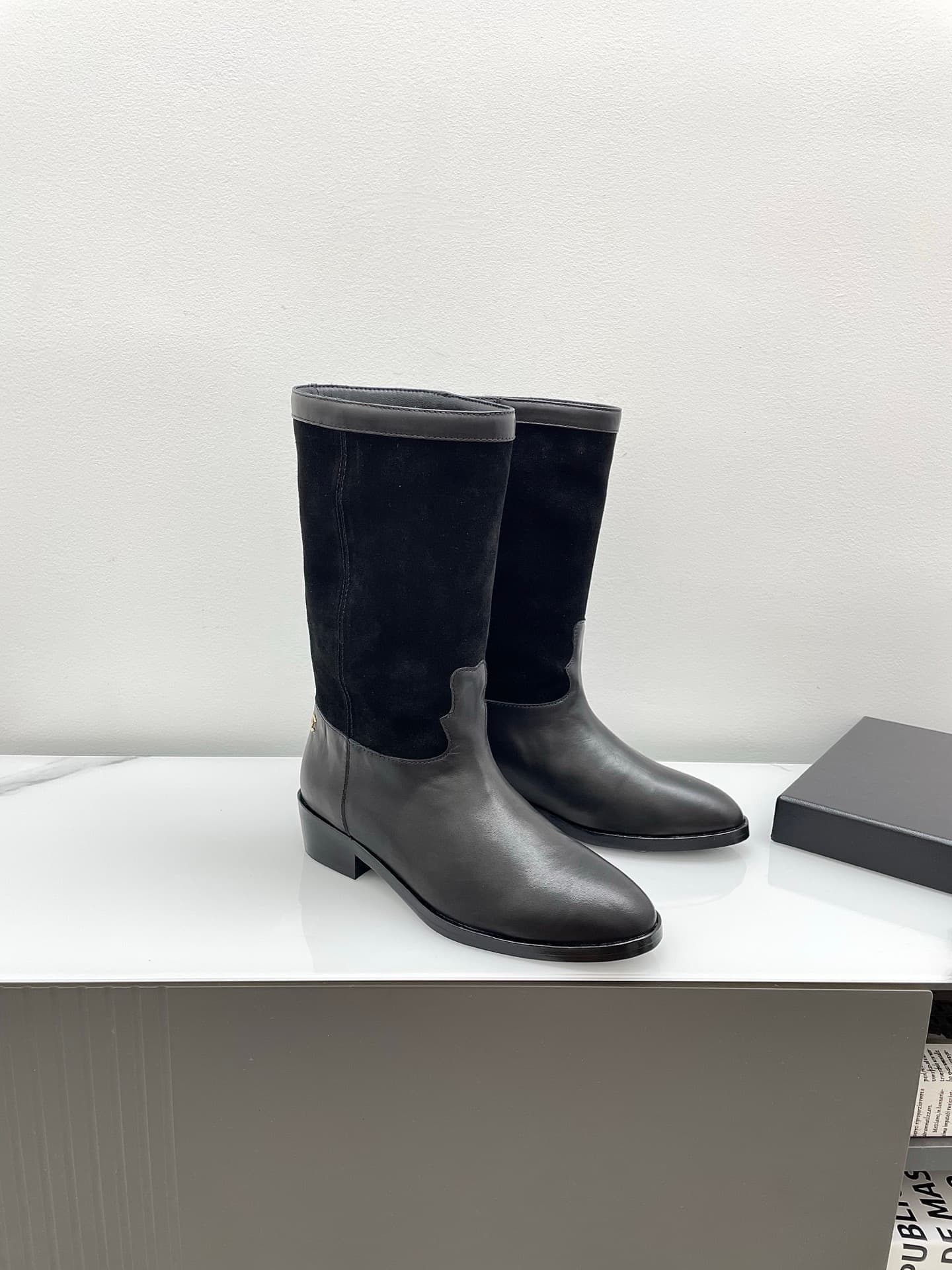 Chanal Calfskin Suede CC Knee Boots Women