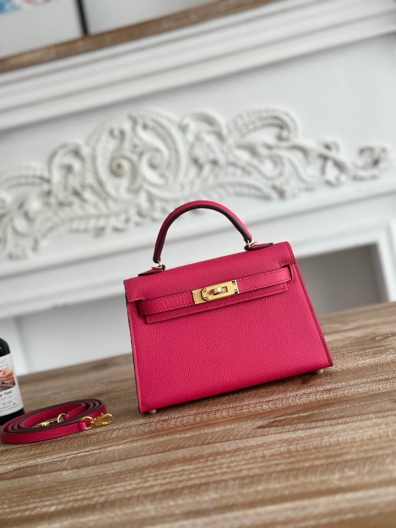 Hermes Kelly Mini II Bag Epsom Leather WAX Rose Extreme High