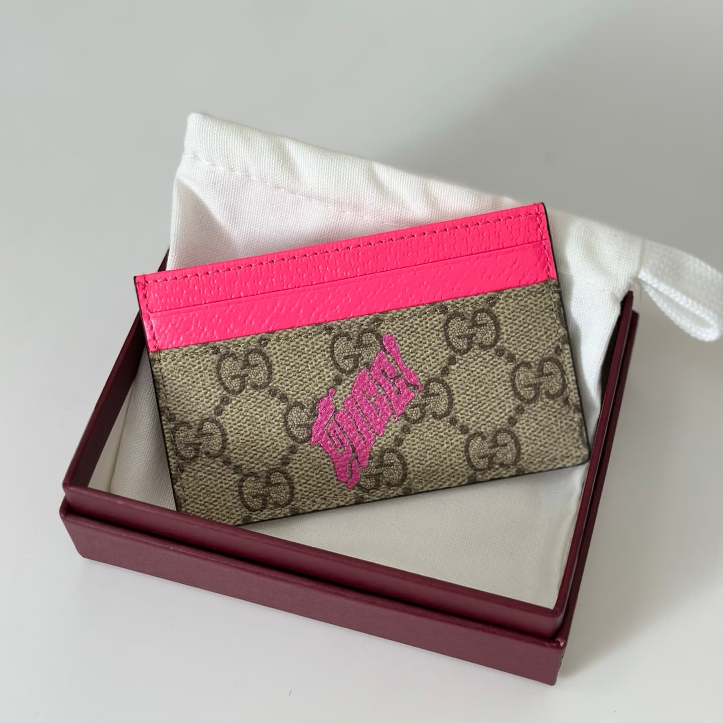 Gucci GG Monogram card case with Bright pink print 835322 High