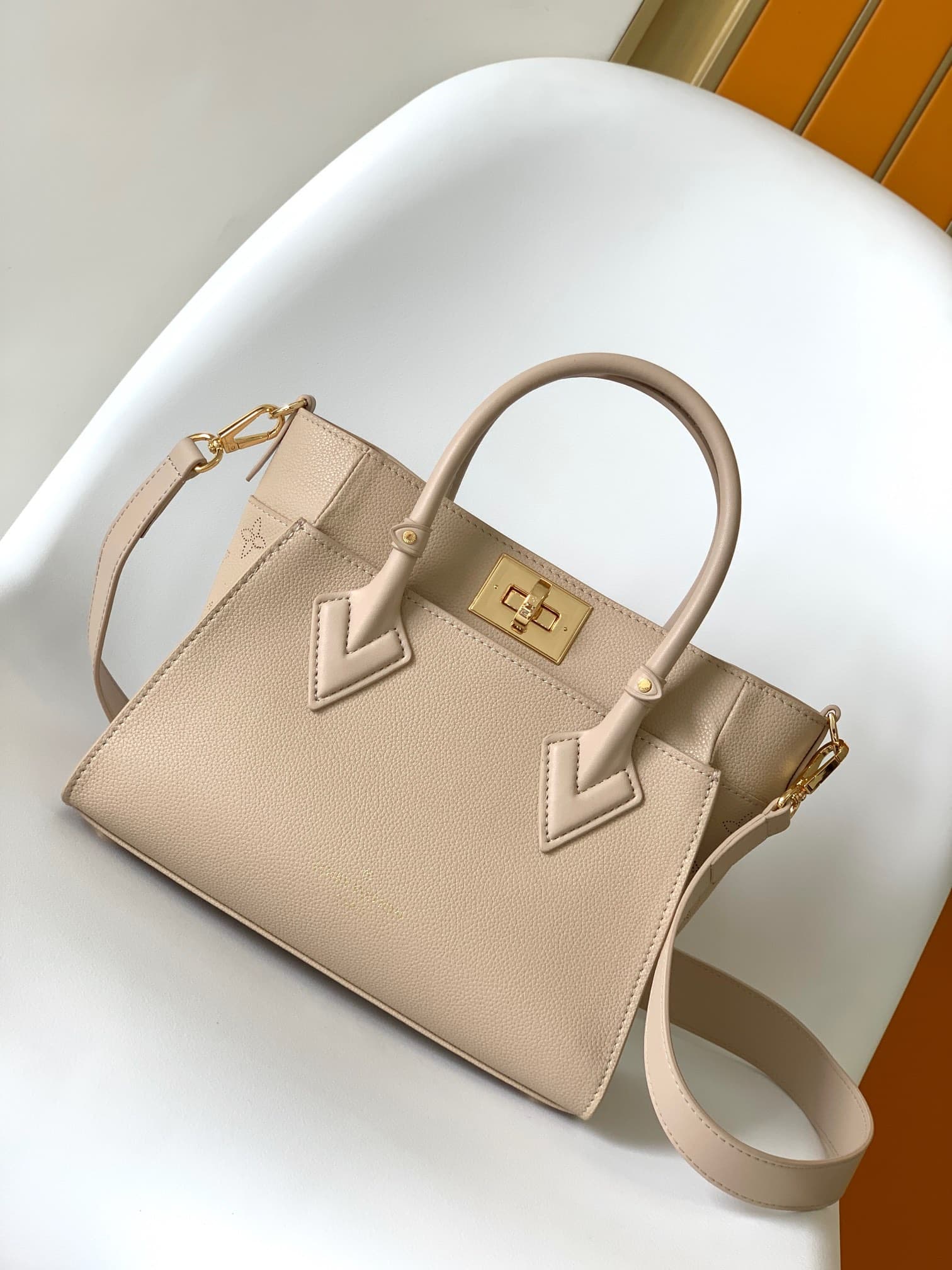 Louis Vuitton On My Side PM Galet Beige Calf leather and perforated calf leather M20600 High
