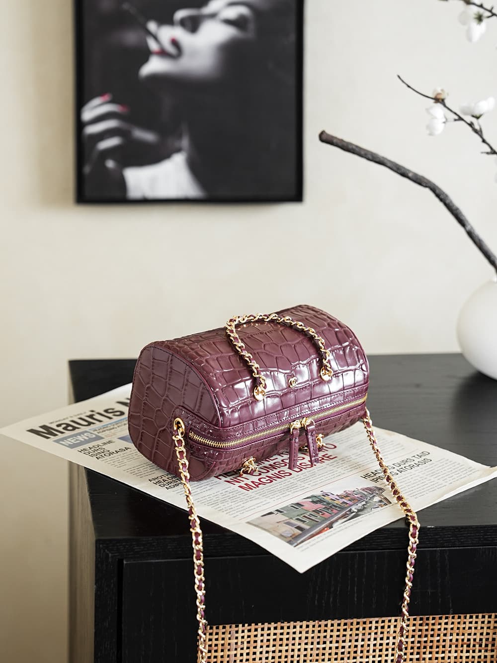 Chanel Mini Timeless Classic Barrel Bag crocodile-embossed calfskin& Gold-Tone Metal dark burgundy AP5390 A