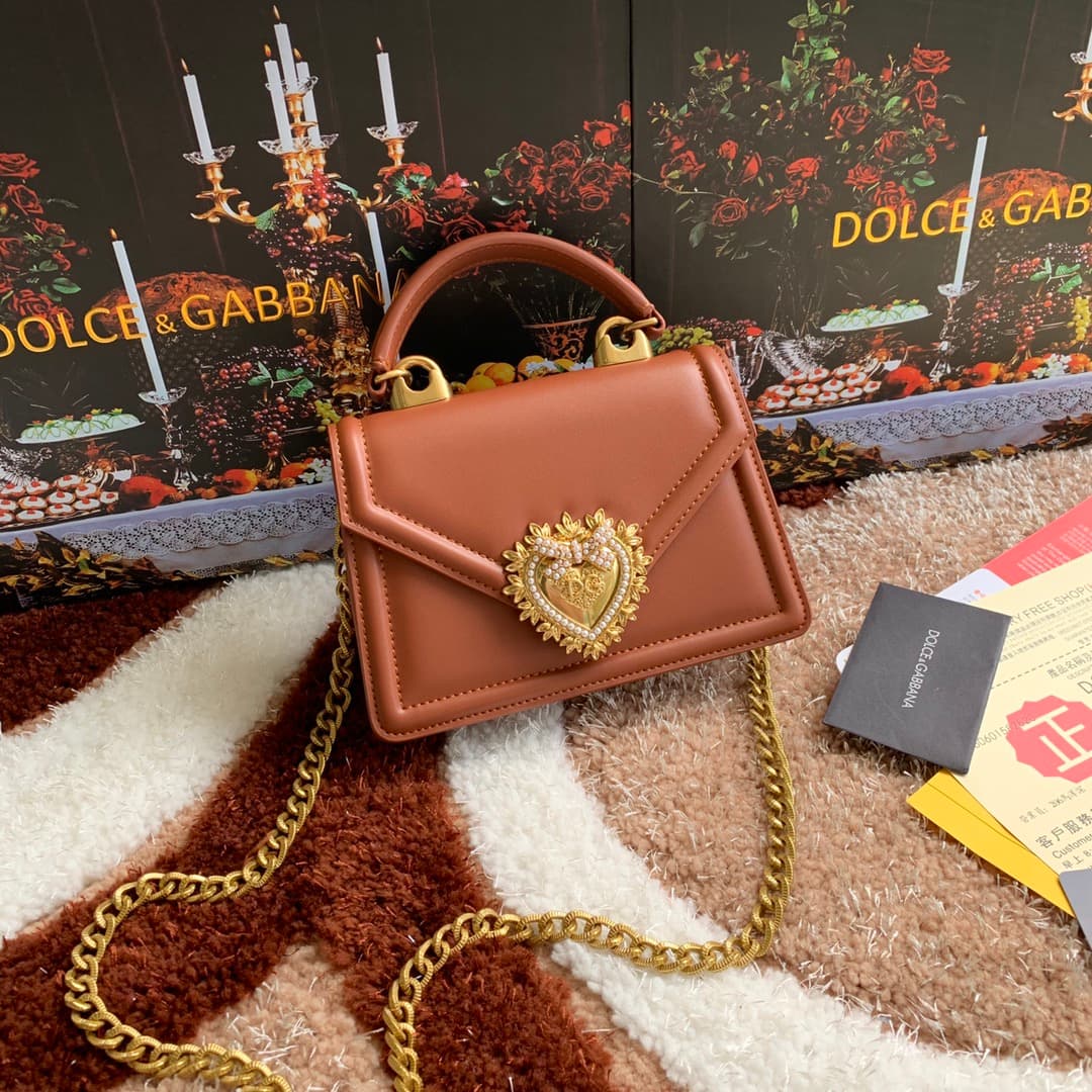 Dolce & Gabbana Small Devotion bag in smooth calfskin in Caramel High