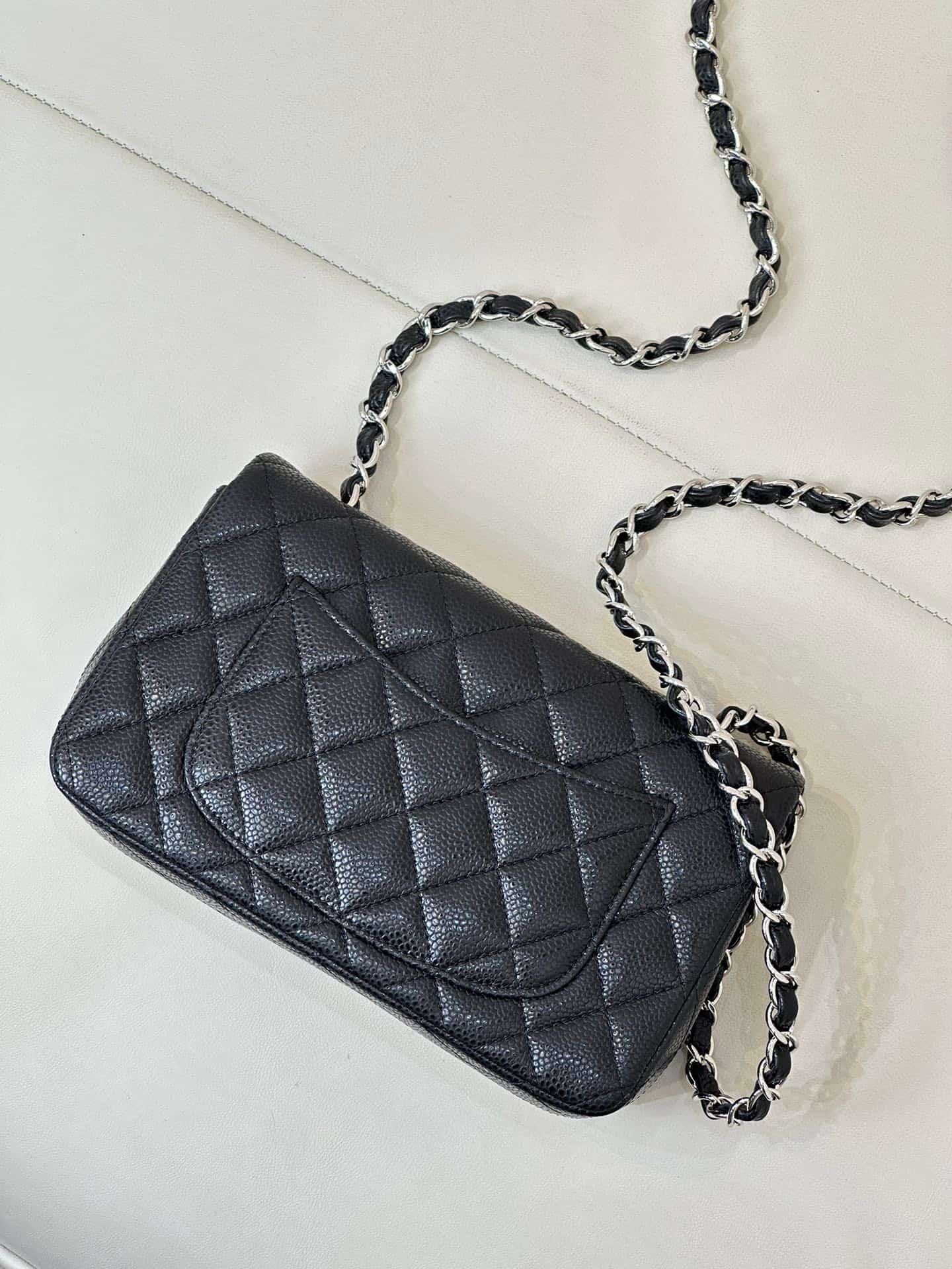 CHANEL Mini Classic Handbag Grained Calfskin & Silver-tone Metal A69900 Black TOP