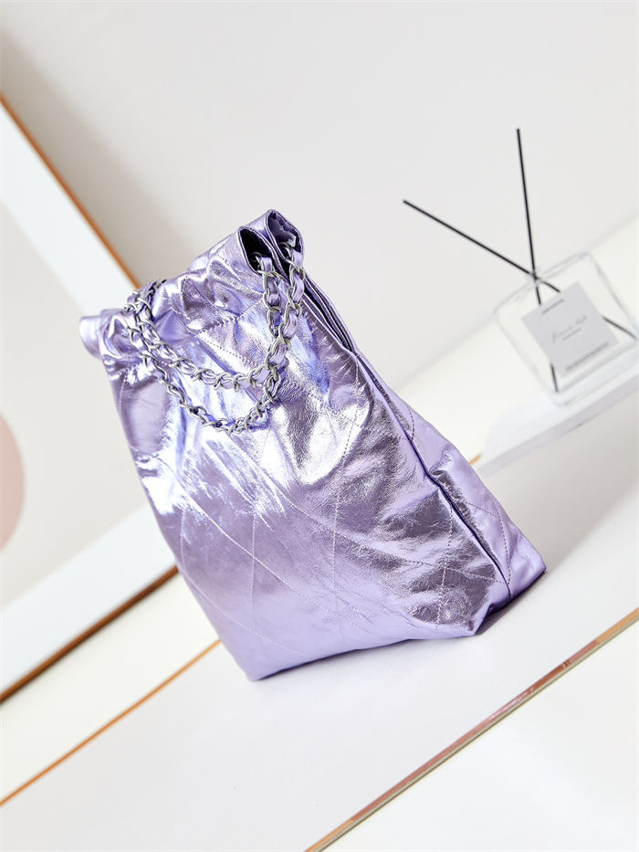 Chanel 22 SMALL HANDBAG Metallic Calfskin & Silver-Tone Metal AS3260 Purple A
