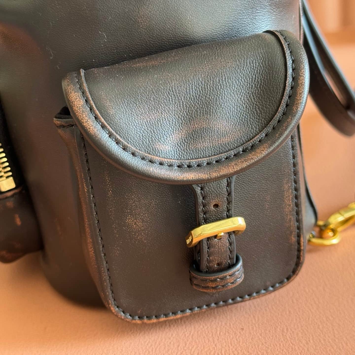 Miu Miu Leather backpack Coffee Calfskin 5BZ043  TOP