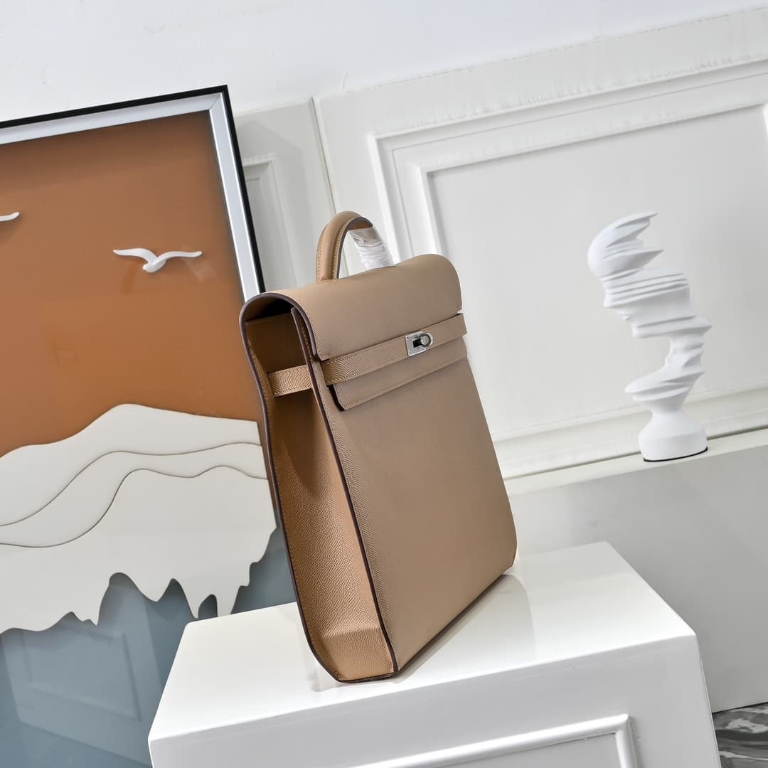 Hermes Kelly depeches Epsom 36 briefcase In Beige Silver Metal CalfskIn WAX High