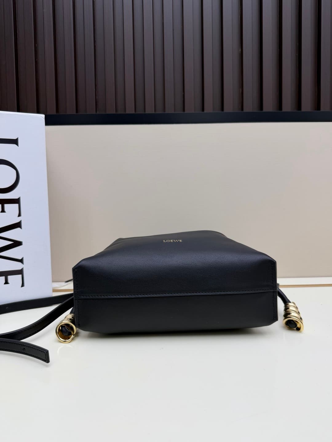 Loewe Small Flamenco Ruched Clutch Bag in Black Leather High