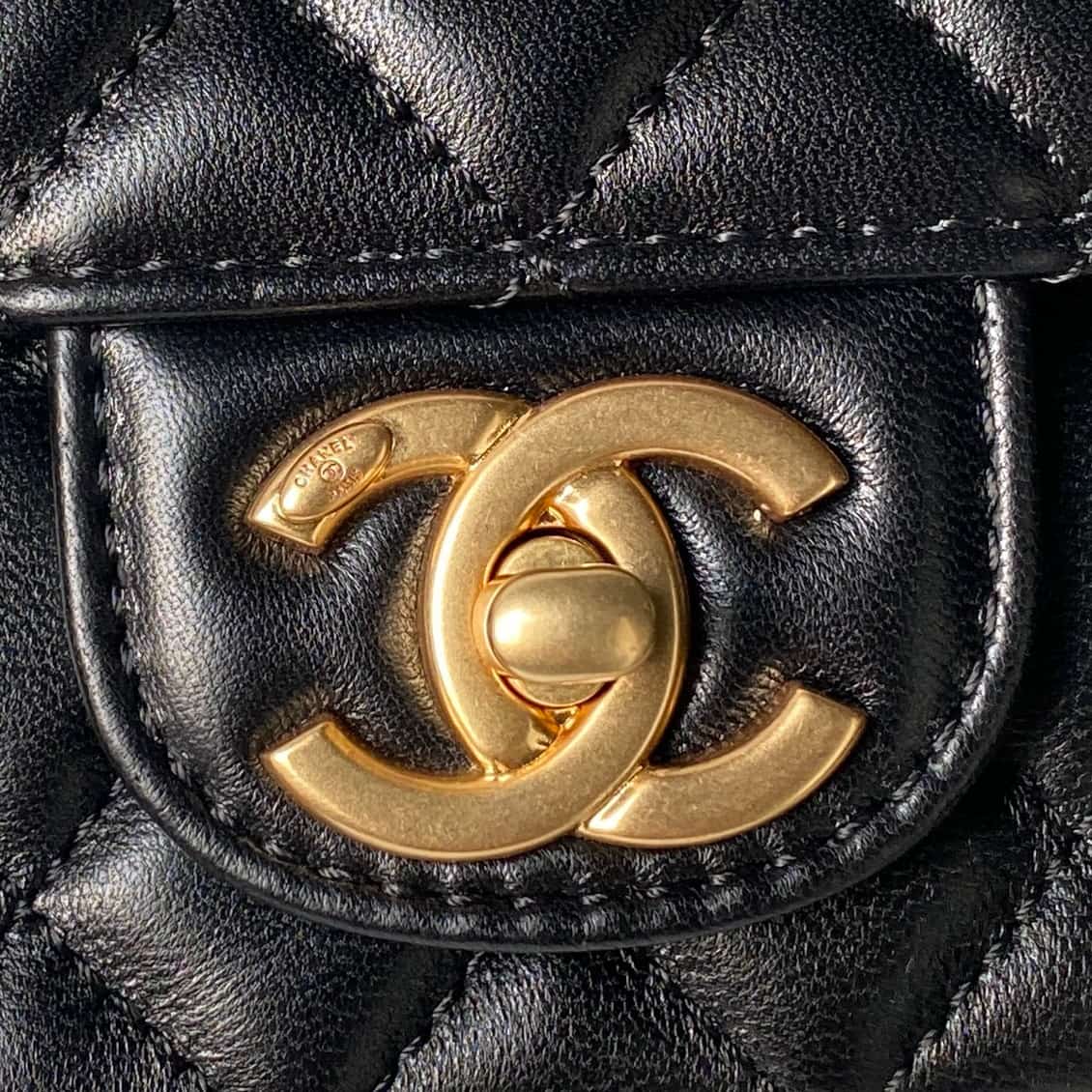 Chanel Mini Flap Bag with Top Handle Lambskin& Gold-tone Metal Black AS5813 A